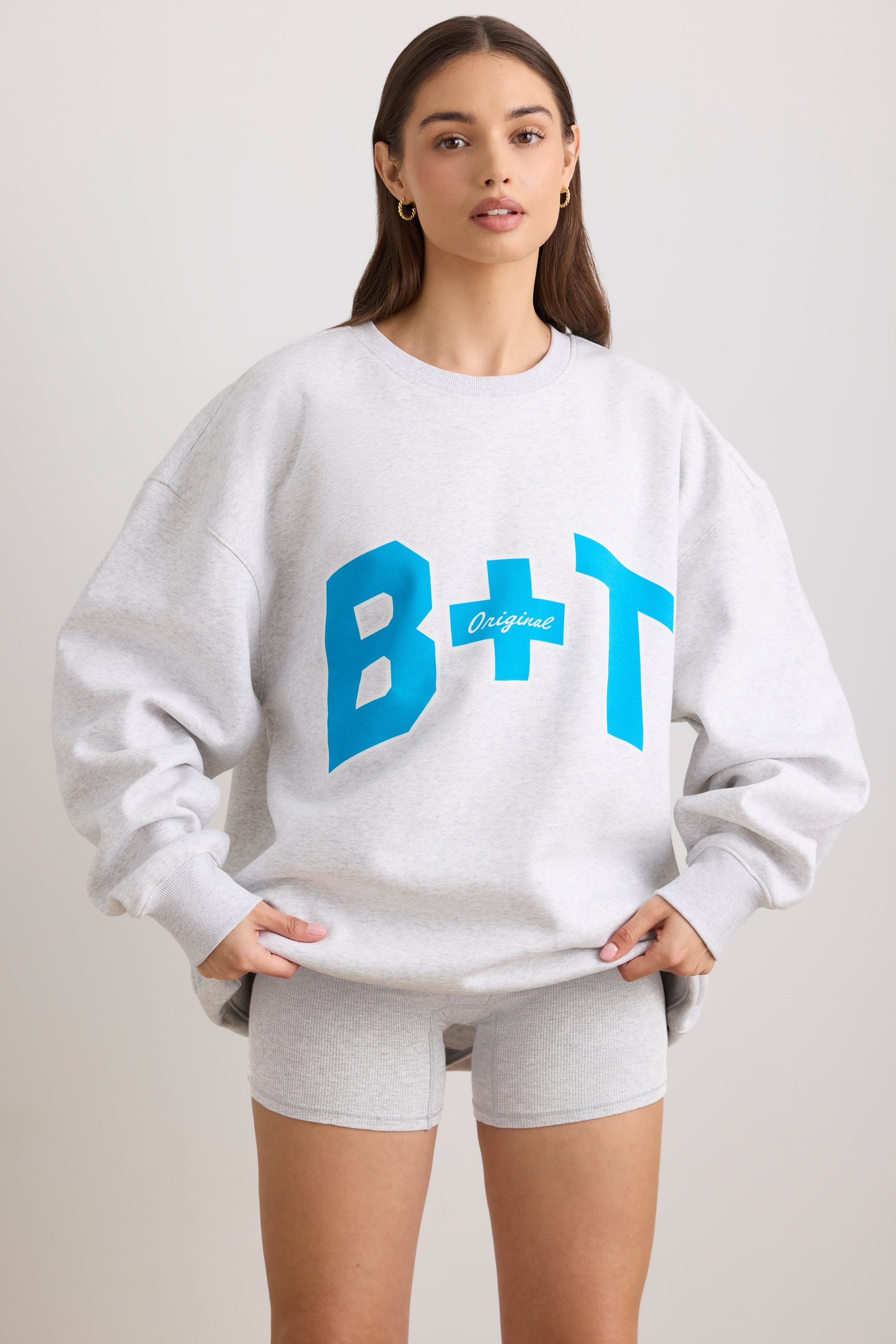 Oversized Crew Neck Sweatshirt in Grey Marl - 1