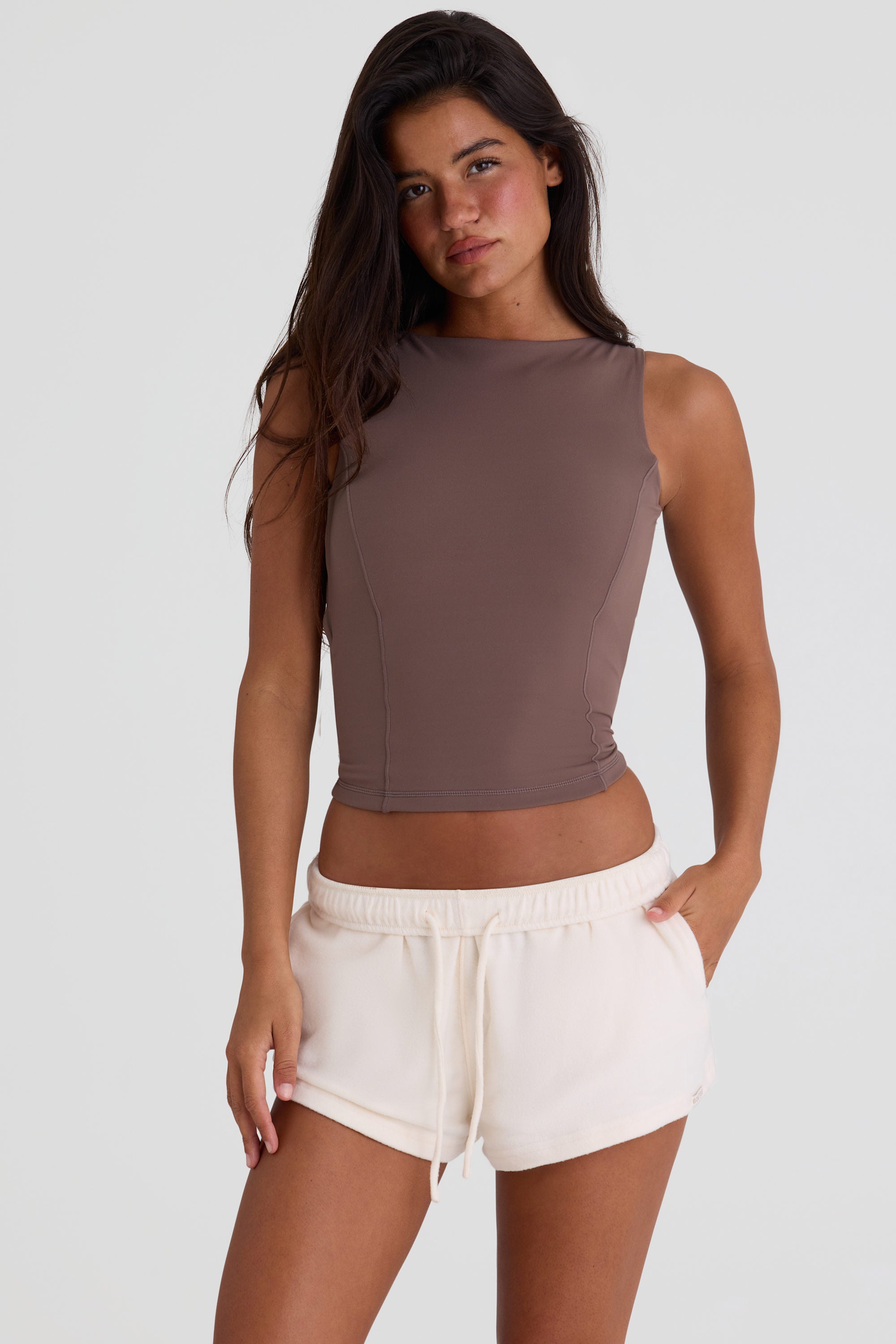 Brushed Jersey Elasticated Mini Shorts in Ecru