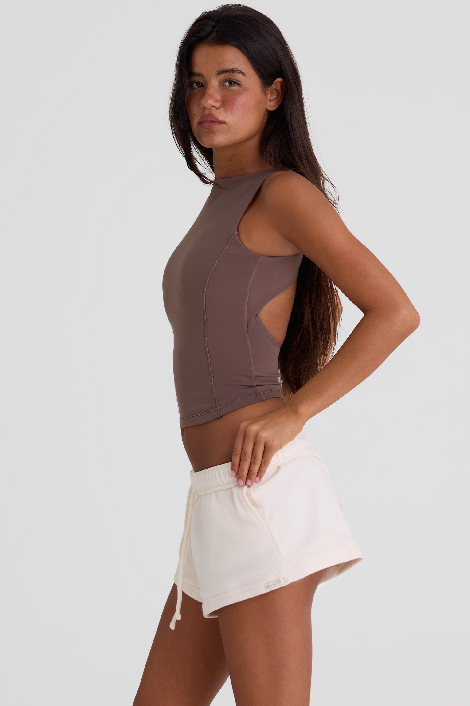 Brushed Jersey Elasticated Mini Shorts in Ecru