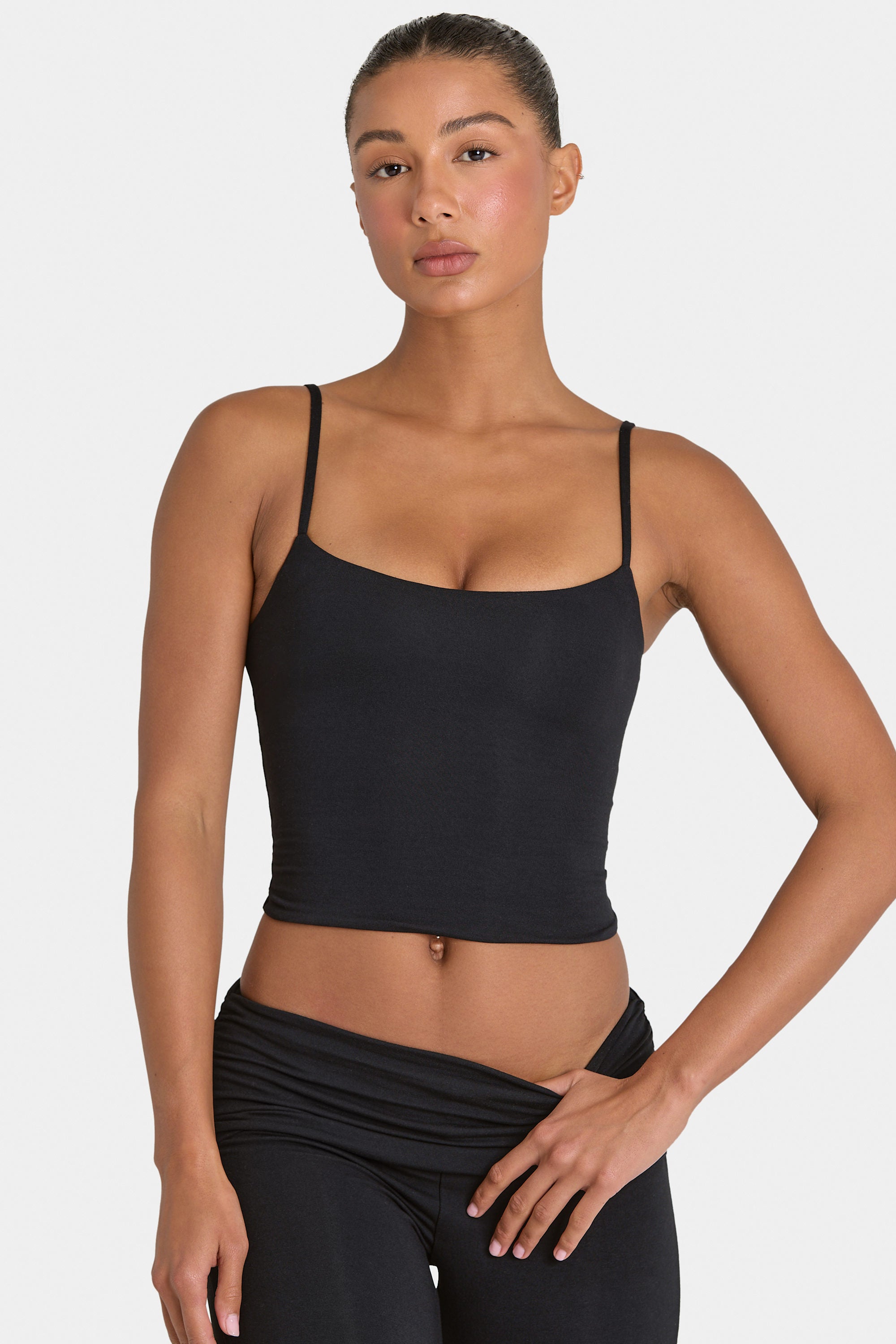 Modal Cropped Tank Top in Black - 1