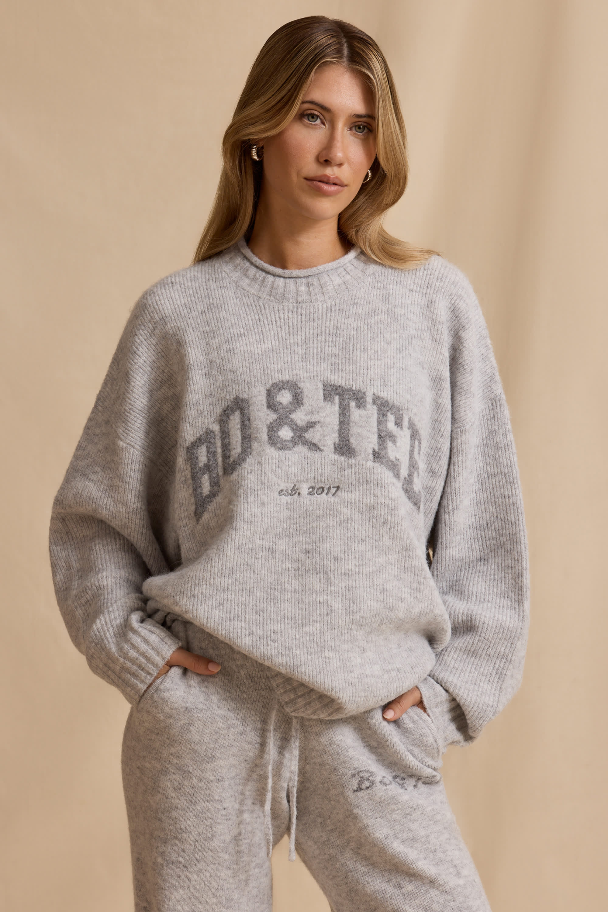 Ribbed Knit Oversized Jumper in Ice Marl - 1