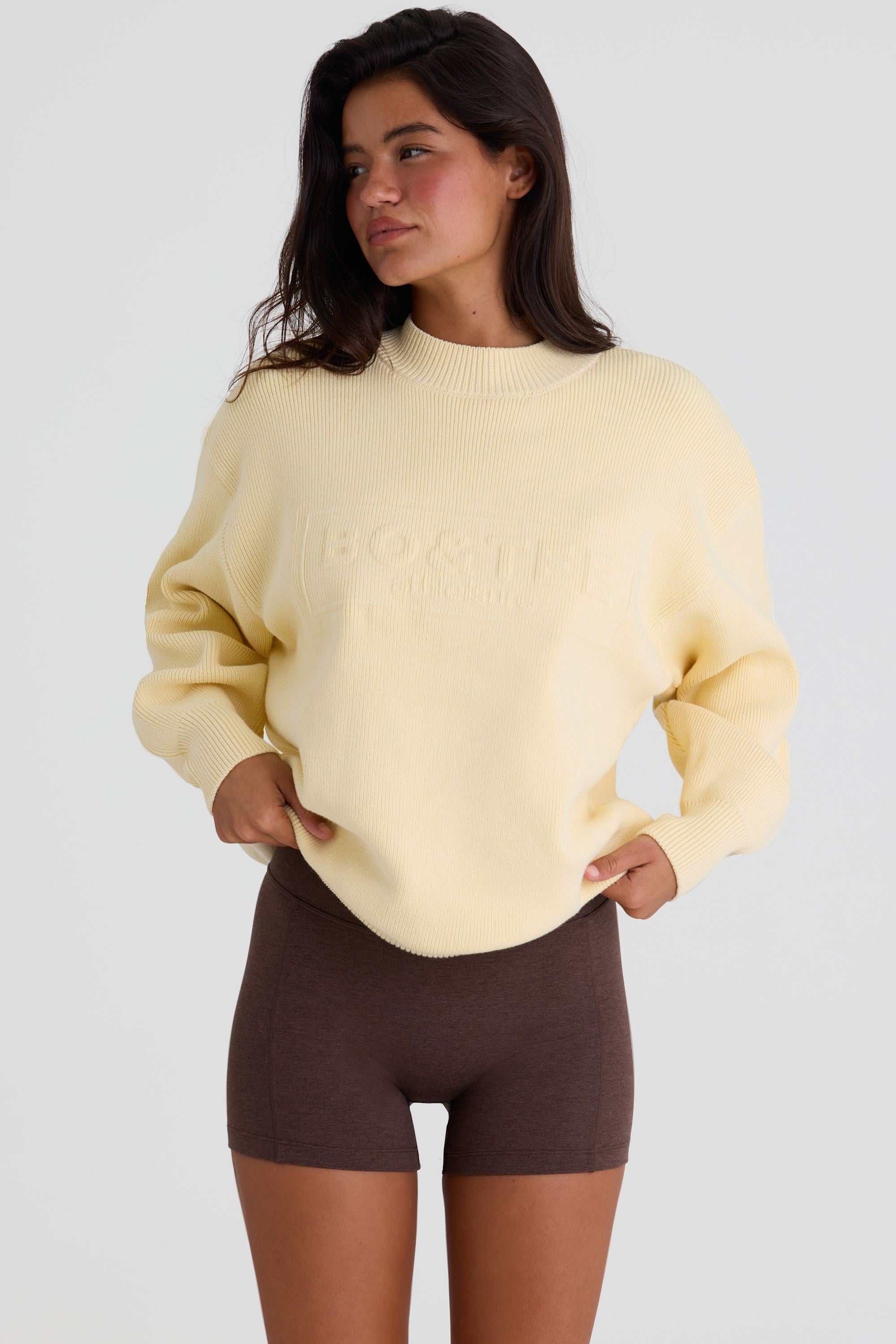 Ribbed Knit Oversized Jumper in Lemon - 1