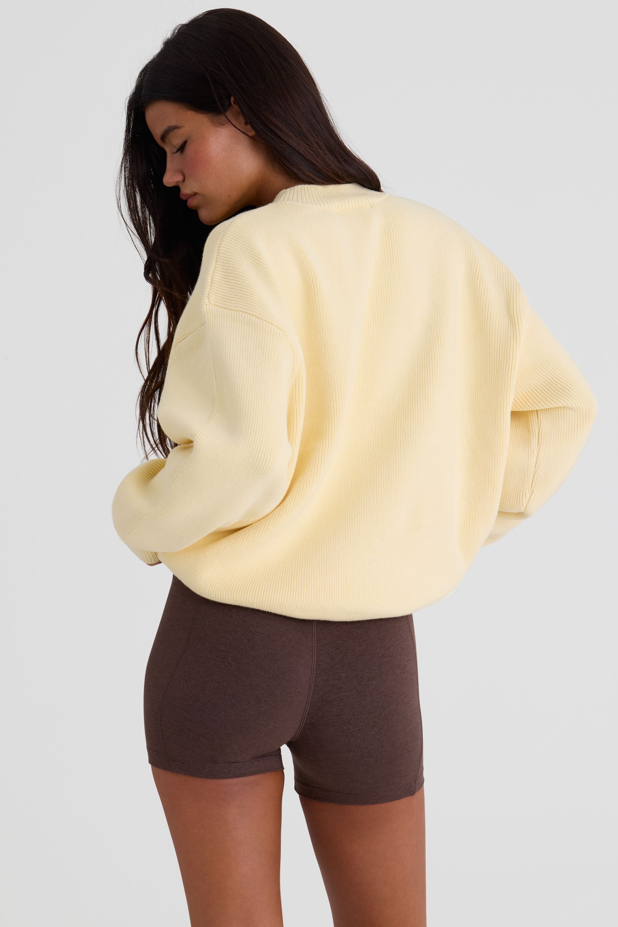 Ribbed Knit Oversized Jumper in Lemon - 2