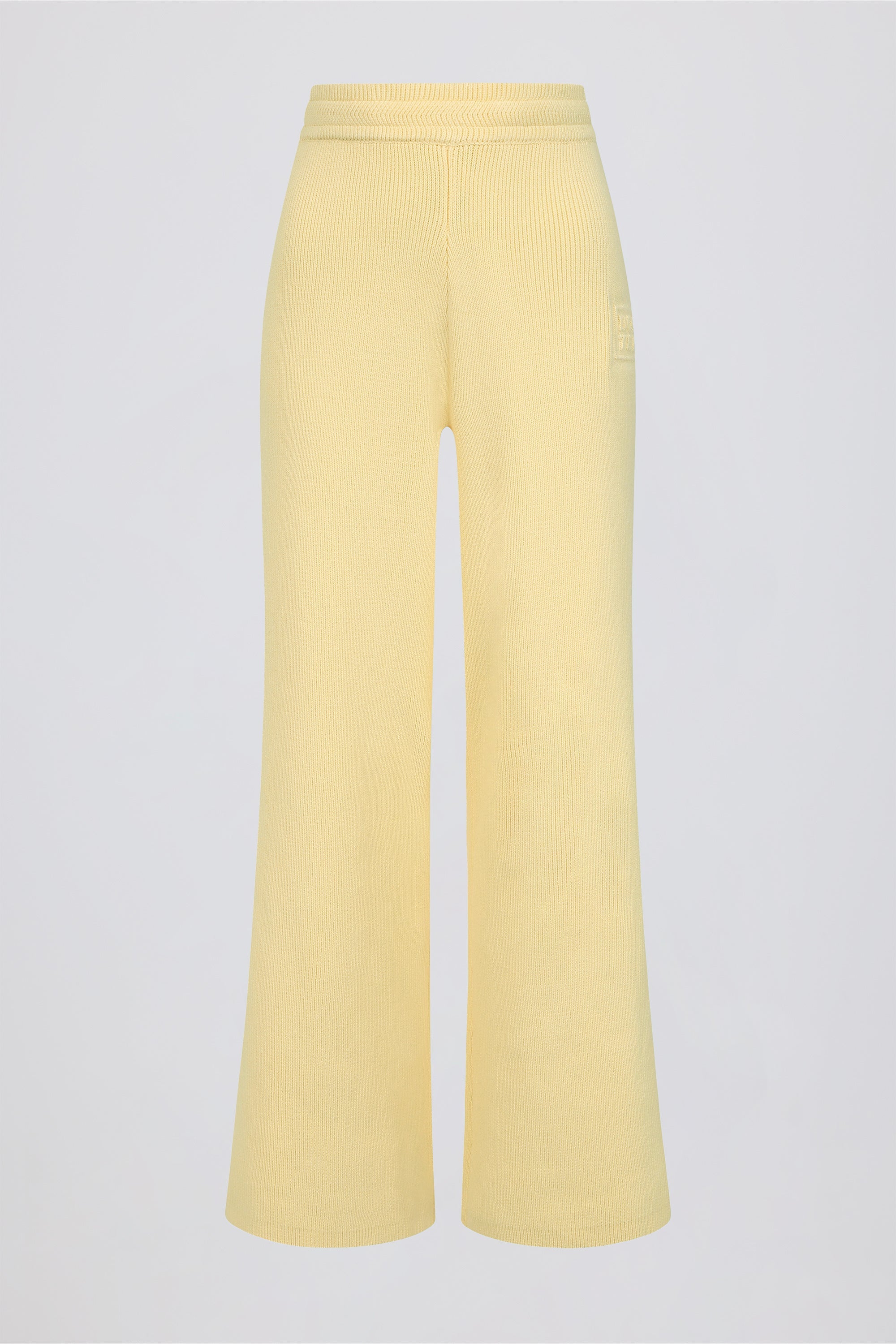 Ribbed Knit Wide-Leg Joggers in Lemon - 1