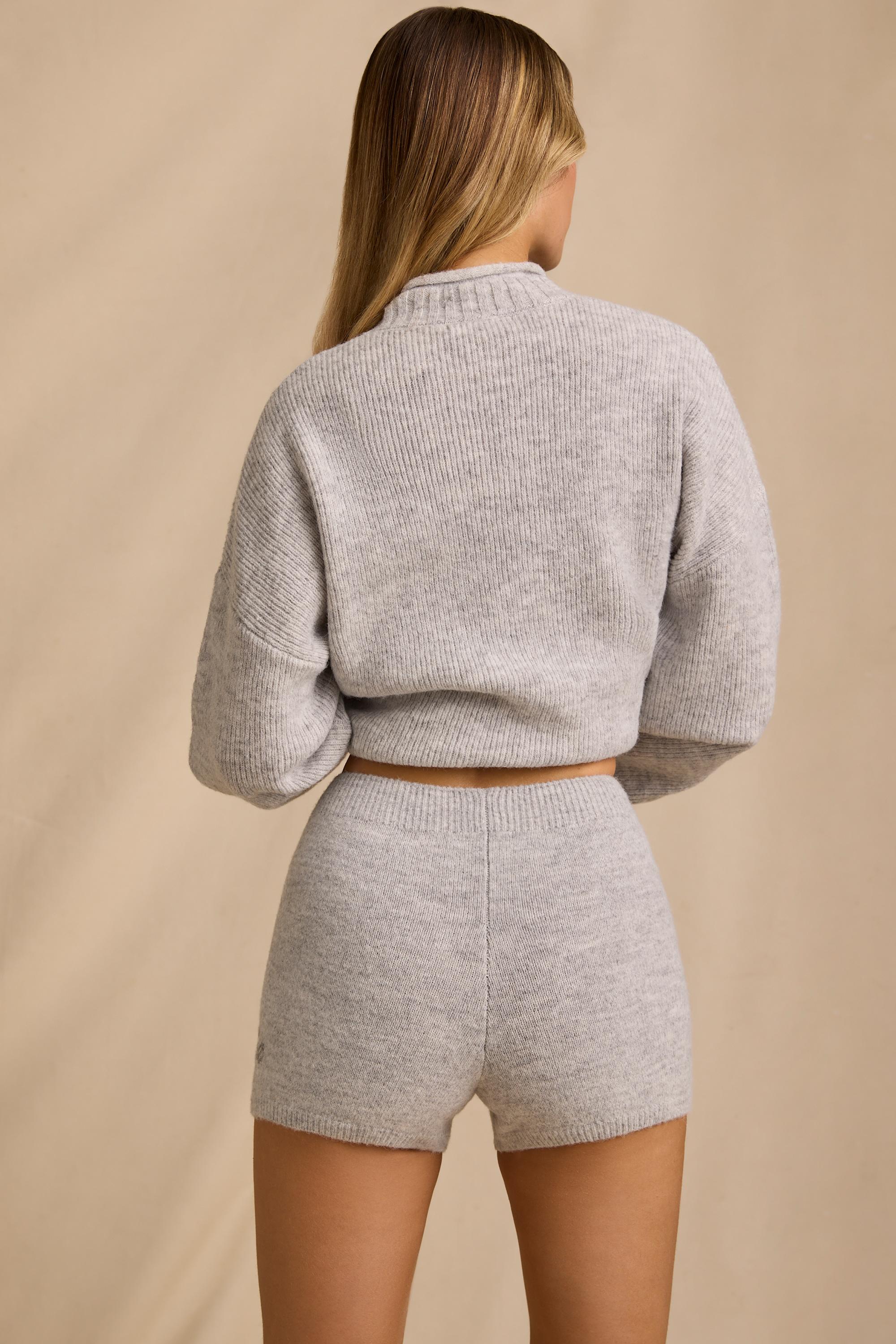 Mid-Rise Knit Mini Shorts in Ice Marl - 2