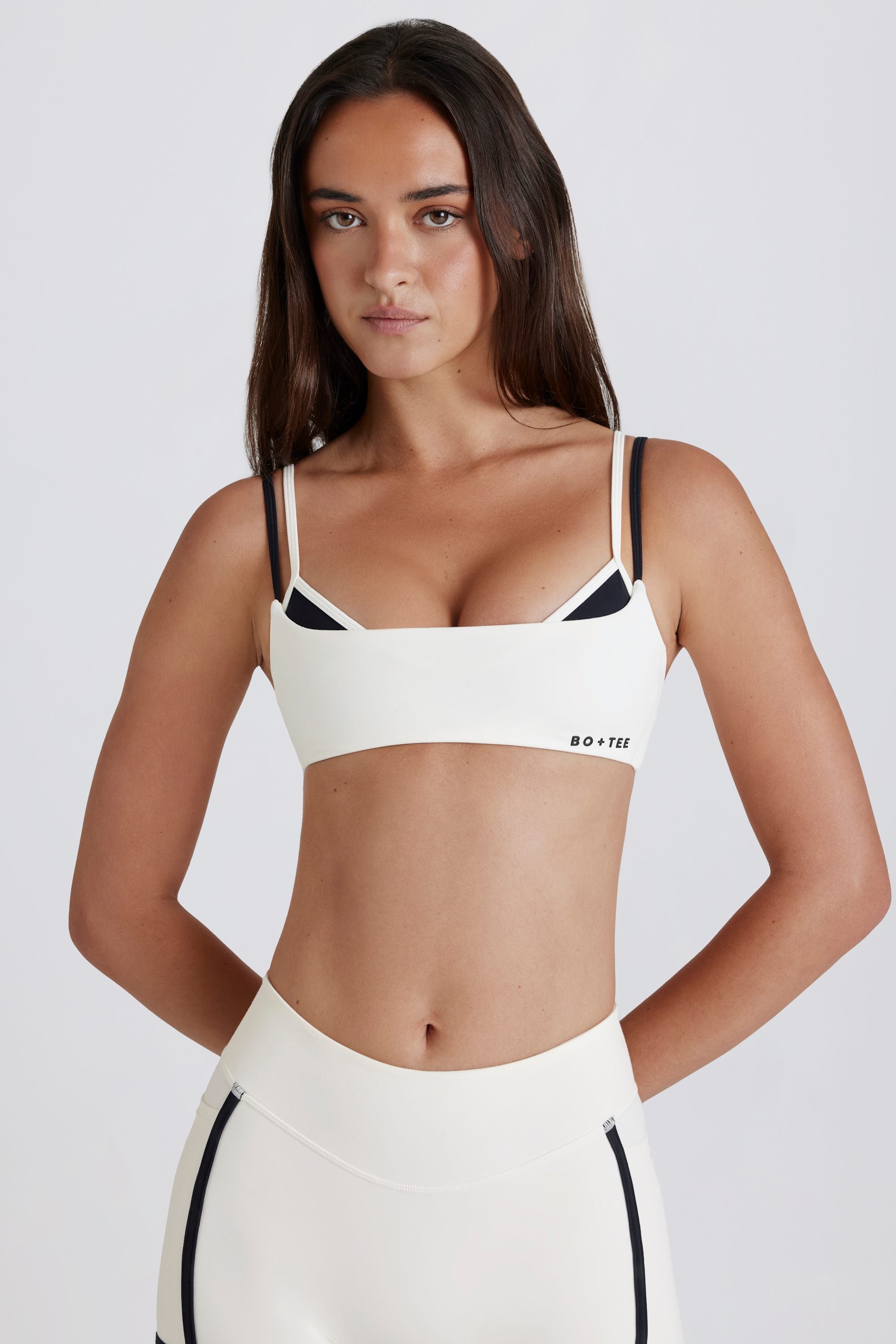 Soft Active Twist-Back Layered Sports Bra in Marshmallow - 1