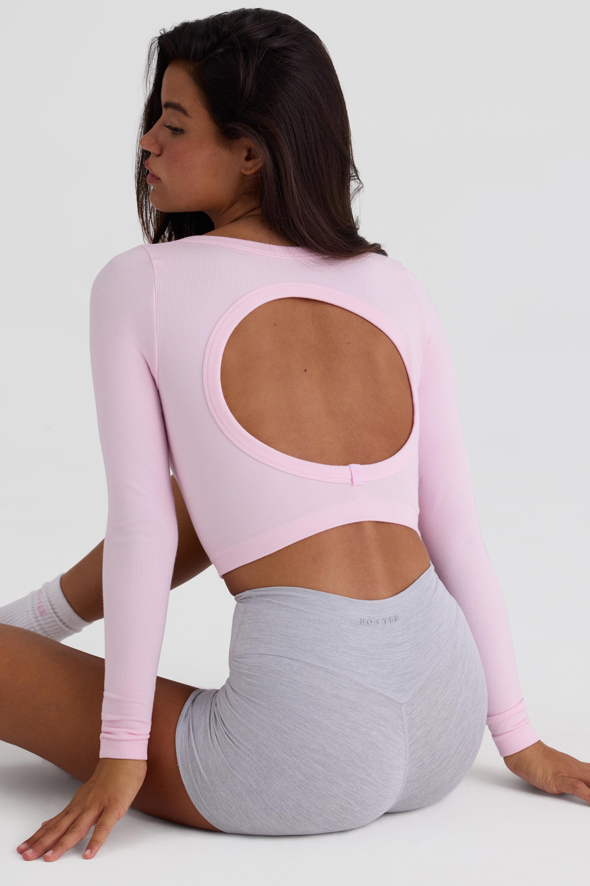Seamless Soft Rib Cut-Out Crop Top in Powder Pink - 1