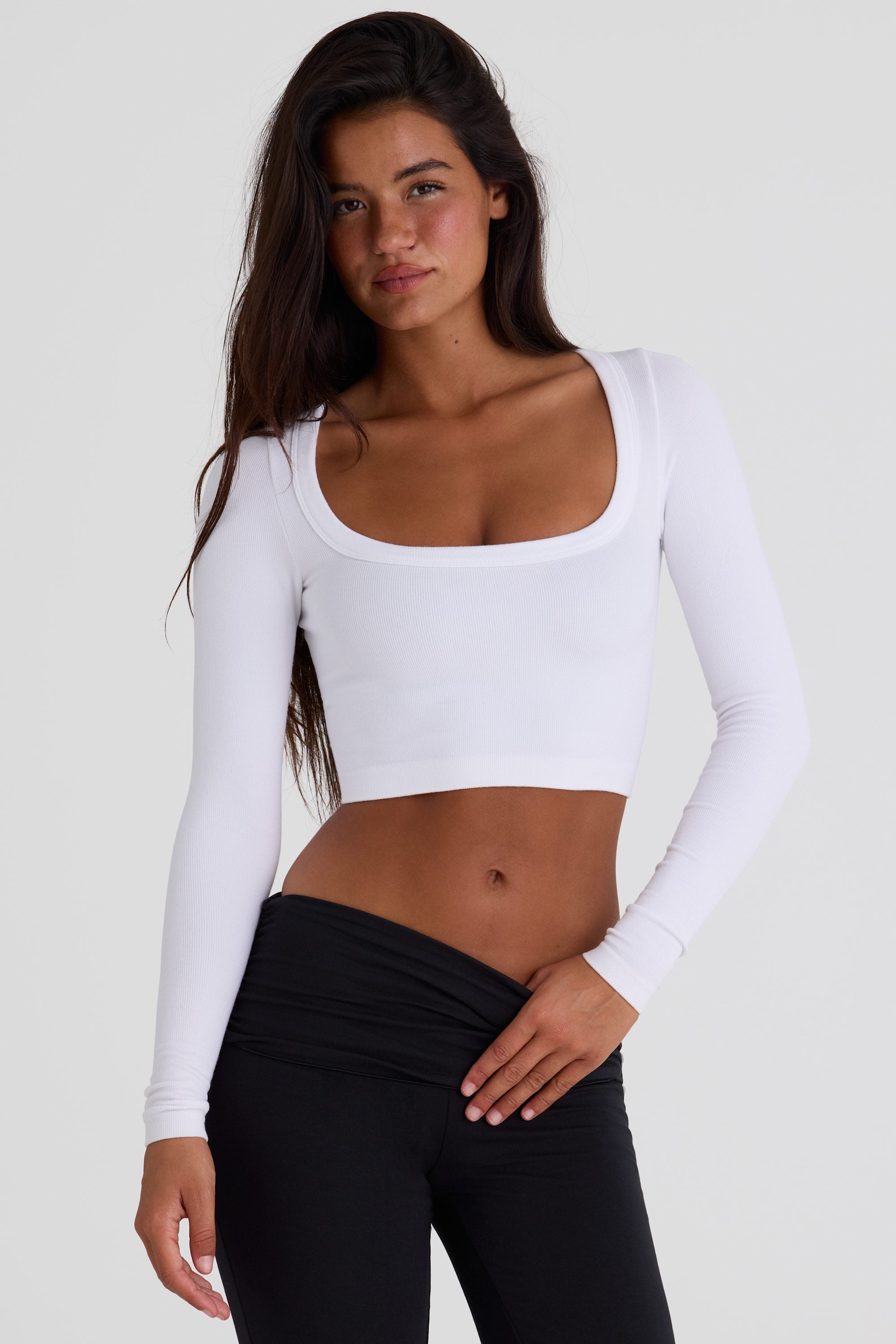 Seamless Soft Rib Cut-Out Crop Top in White - 1