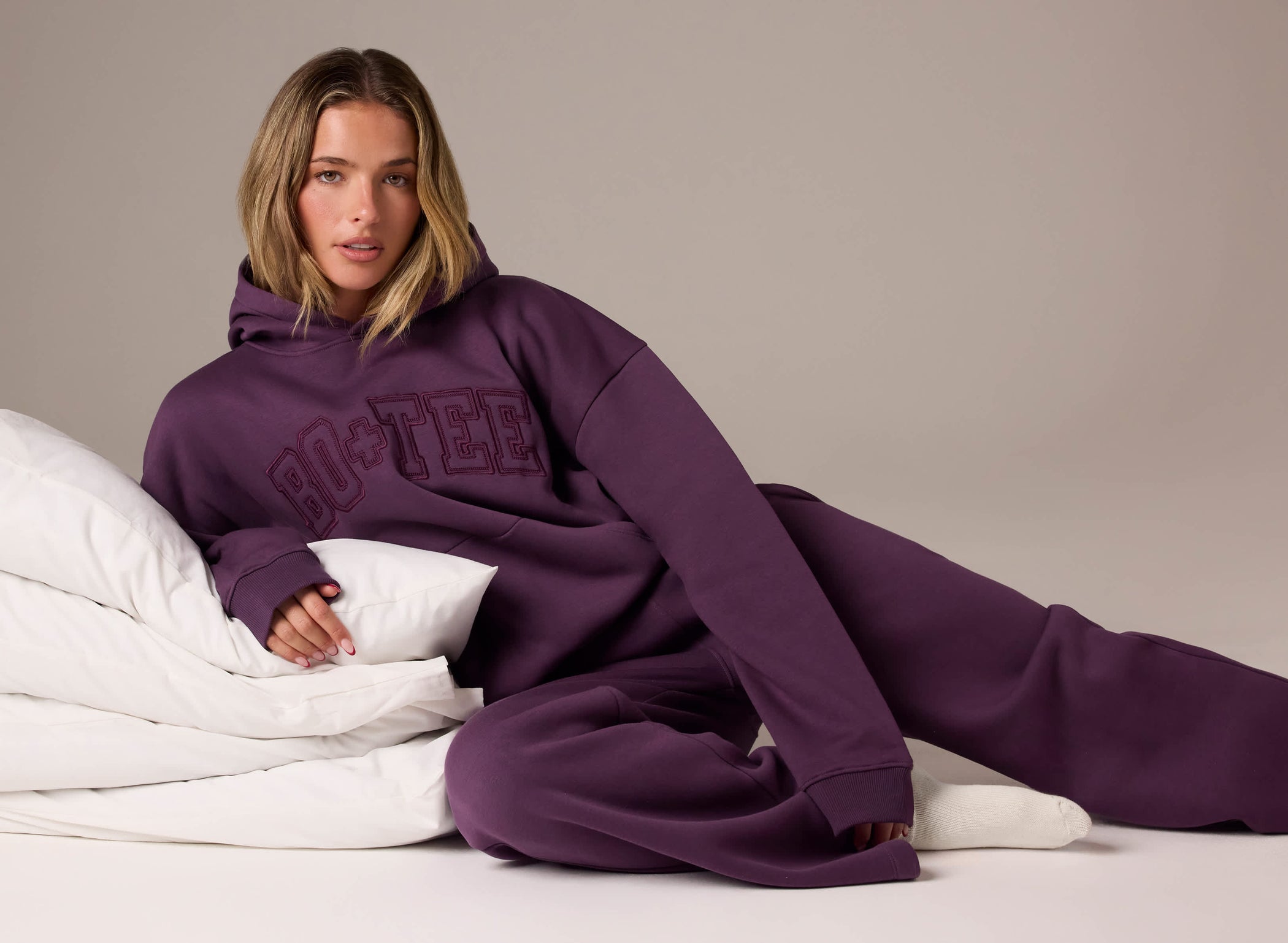 Embroidered Oversized Hoodie in Plum - 1