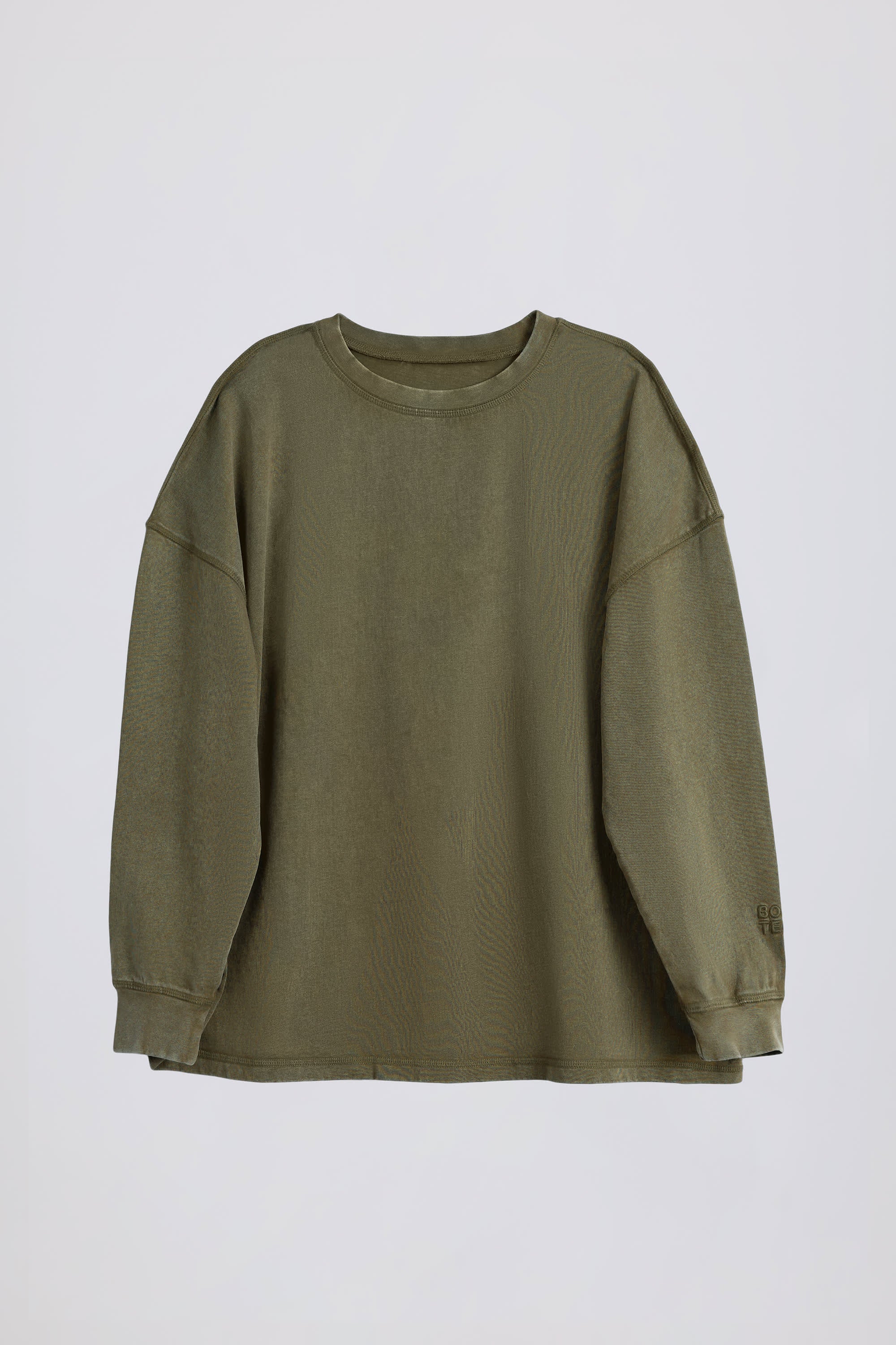 Acid Wash Long-Sleeve Oversized T-Shirt in Light Green - 2