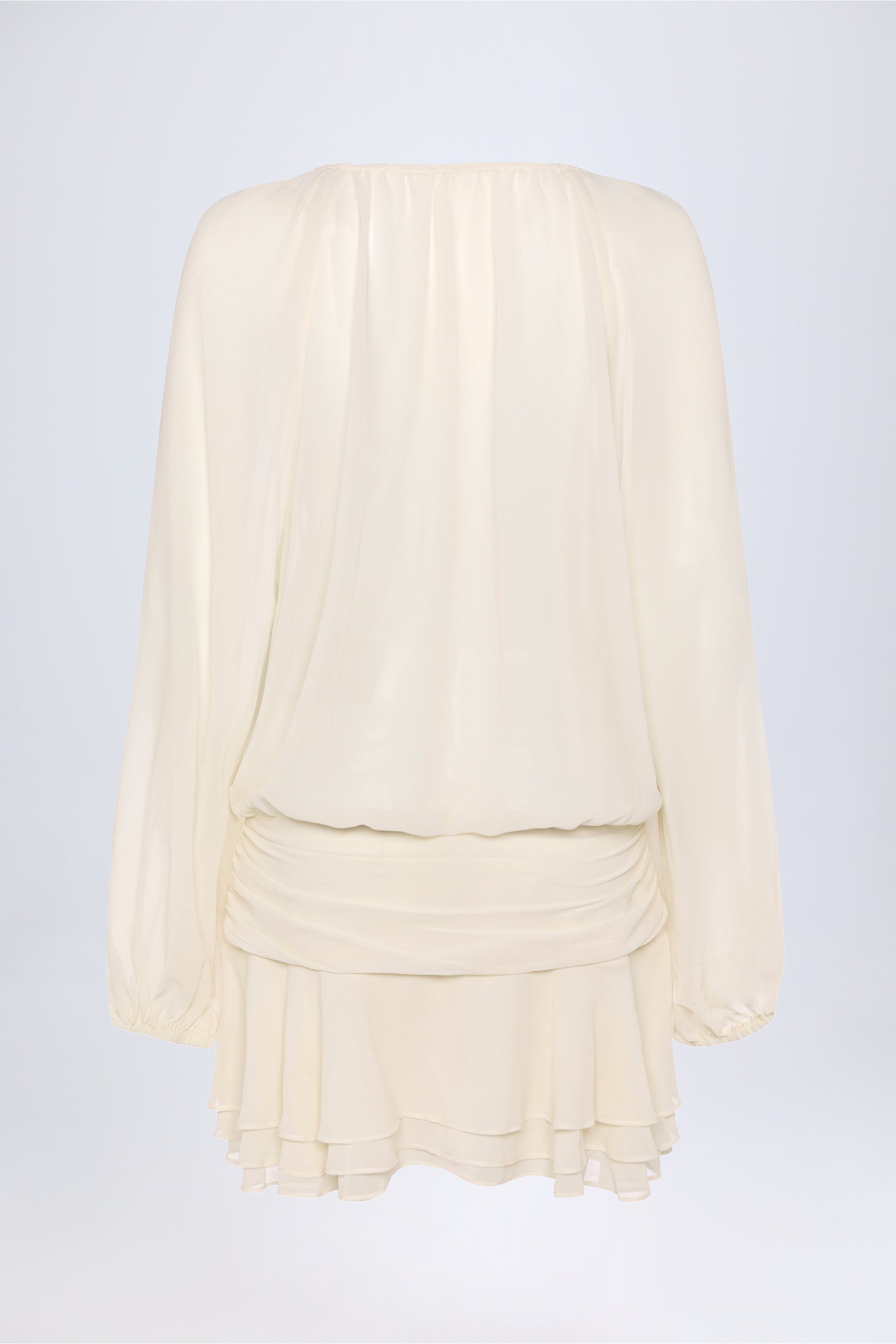 Lace-Up Balloon-Sleeve Mini Dress in Ivory - 2