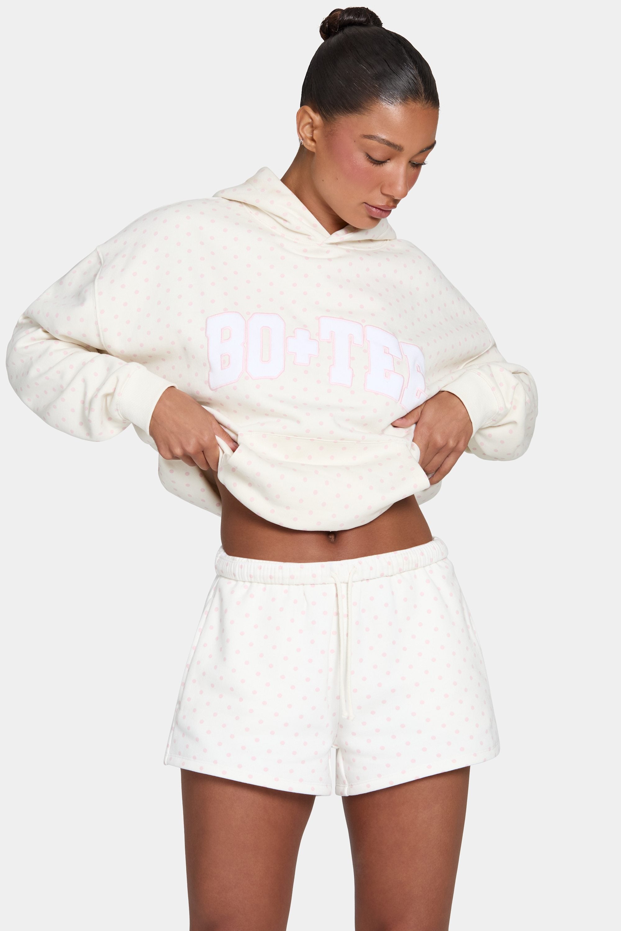 Oversized Applique Hoodie in Ivory Polka Dot - 1