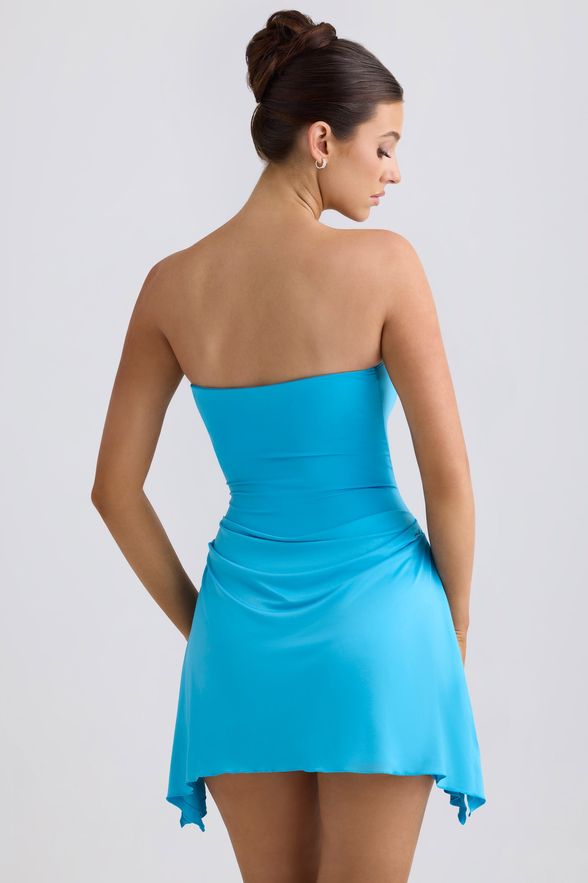 Slinky Jersey Draped A-Line Mini Dress in Aqua Blue - 2