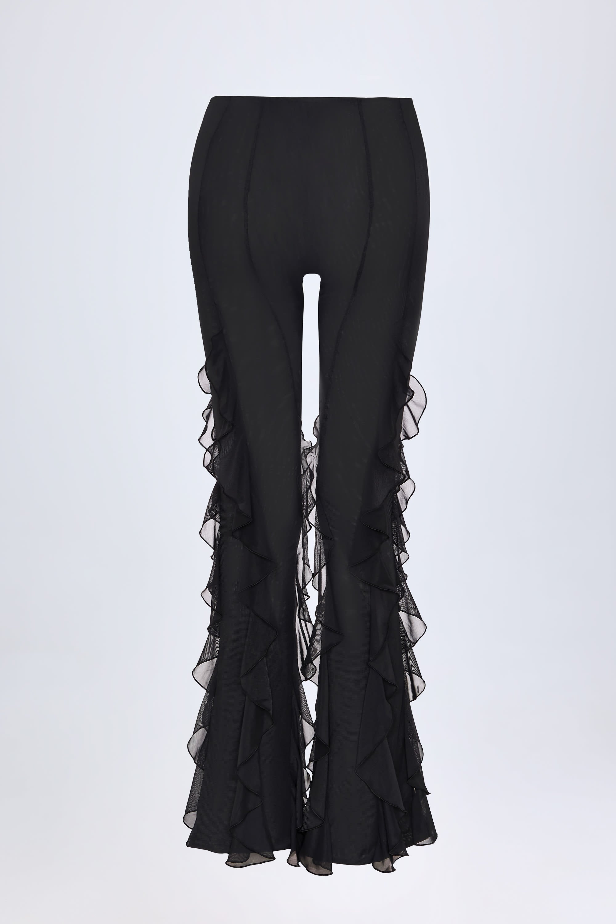 Ruffled Mid-Rise Flared Trousers in Black - 1