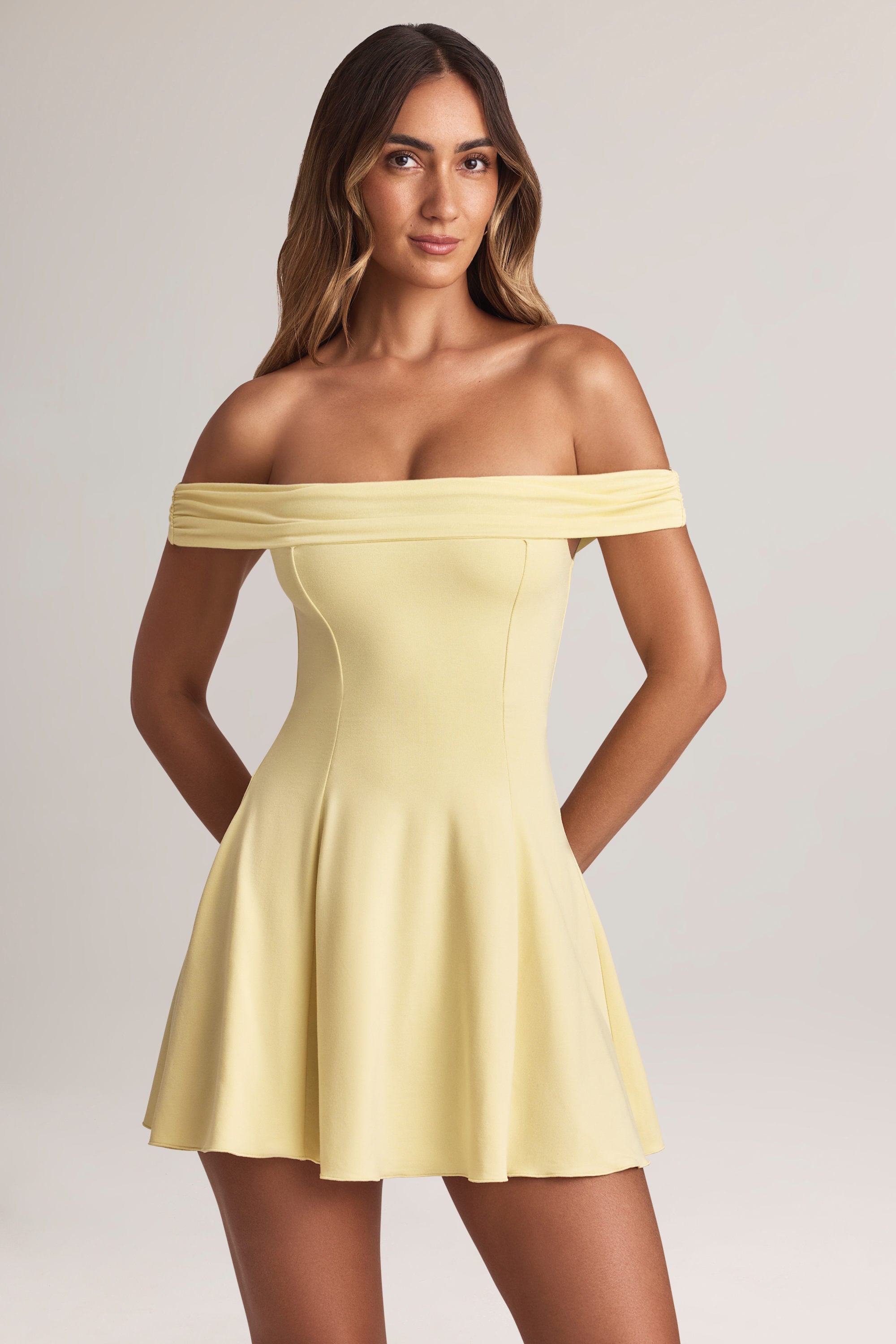 Modal Off-Shoulder A-Line Mini Dress in Lemon Sherbet - 2