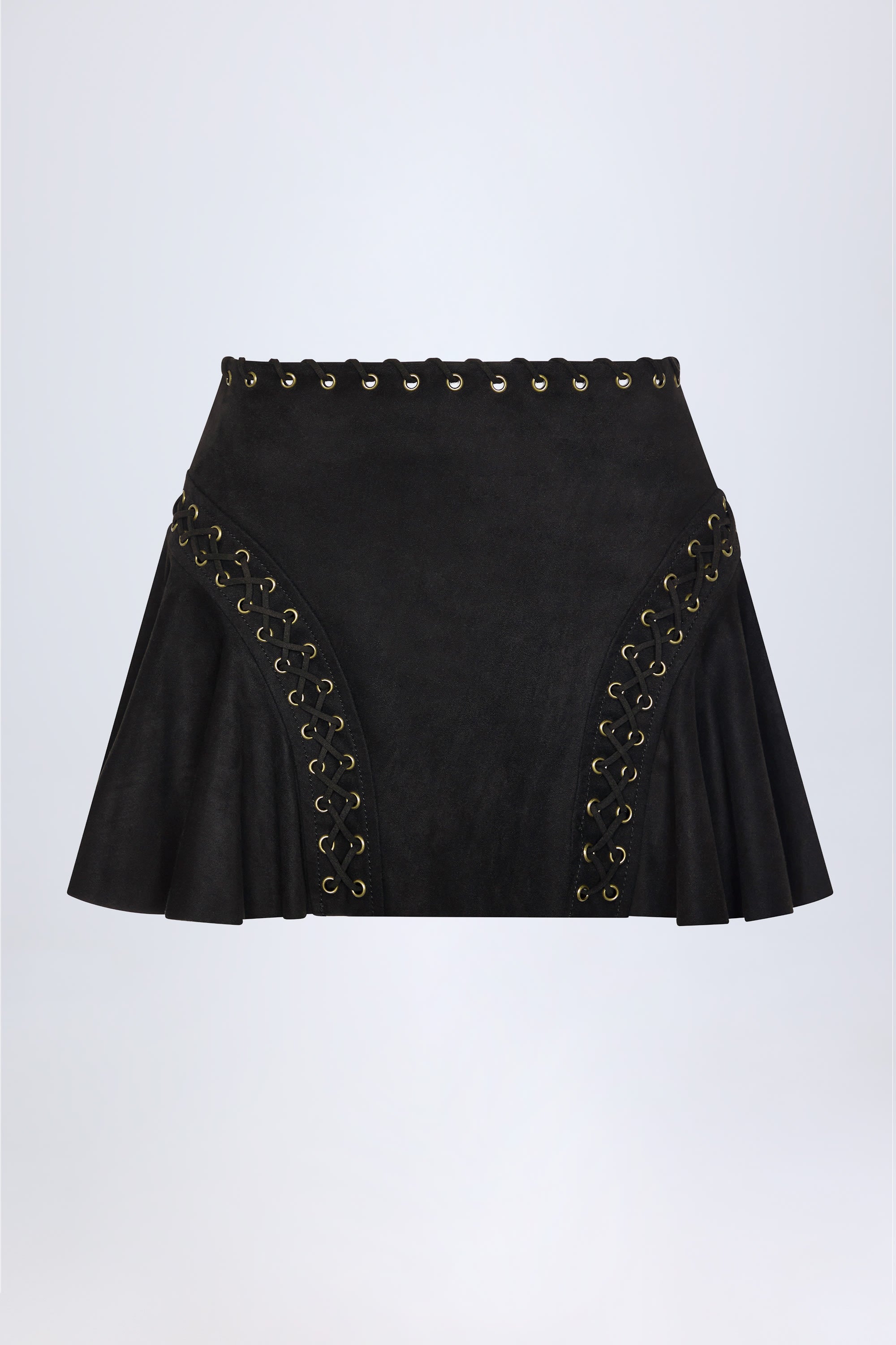 Lace-Up Mid-Rise Mini Skirt in Black - 1
