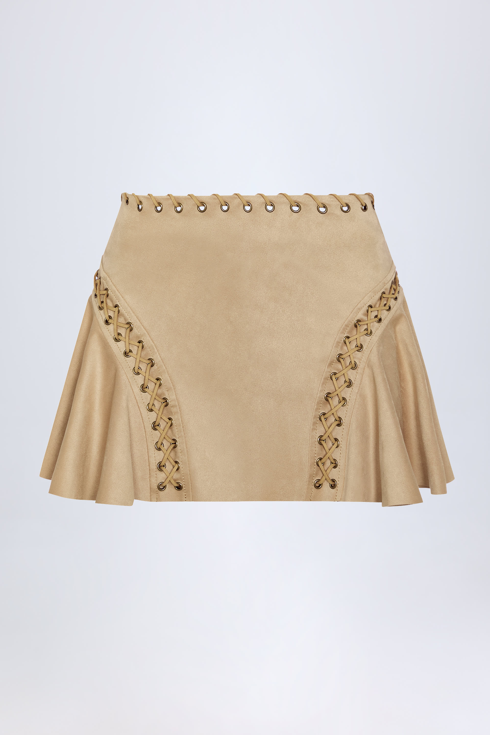 Lace-Up Mid-Rise Mini Skirt in Tan - 1