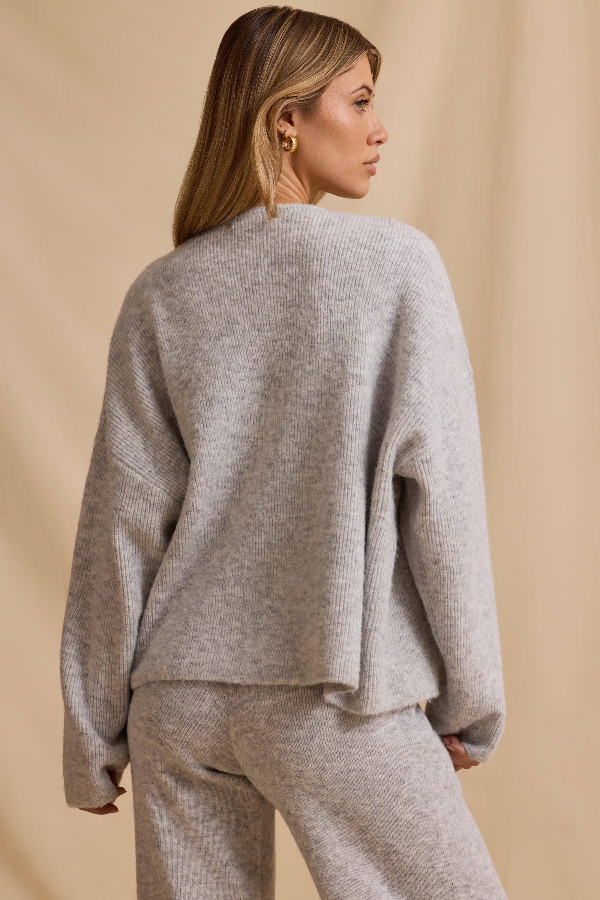 Oversized Zip-Up Cardigan in Ice Marl - 2
