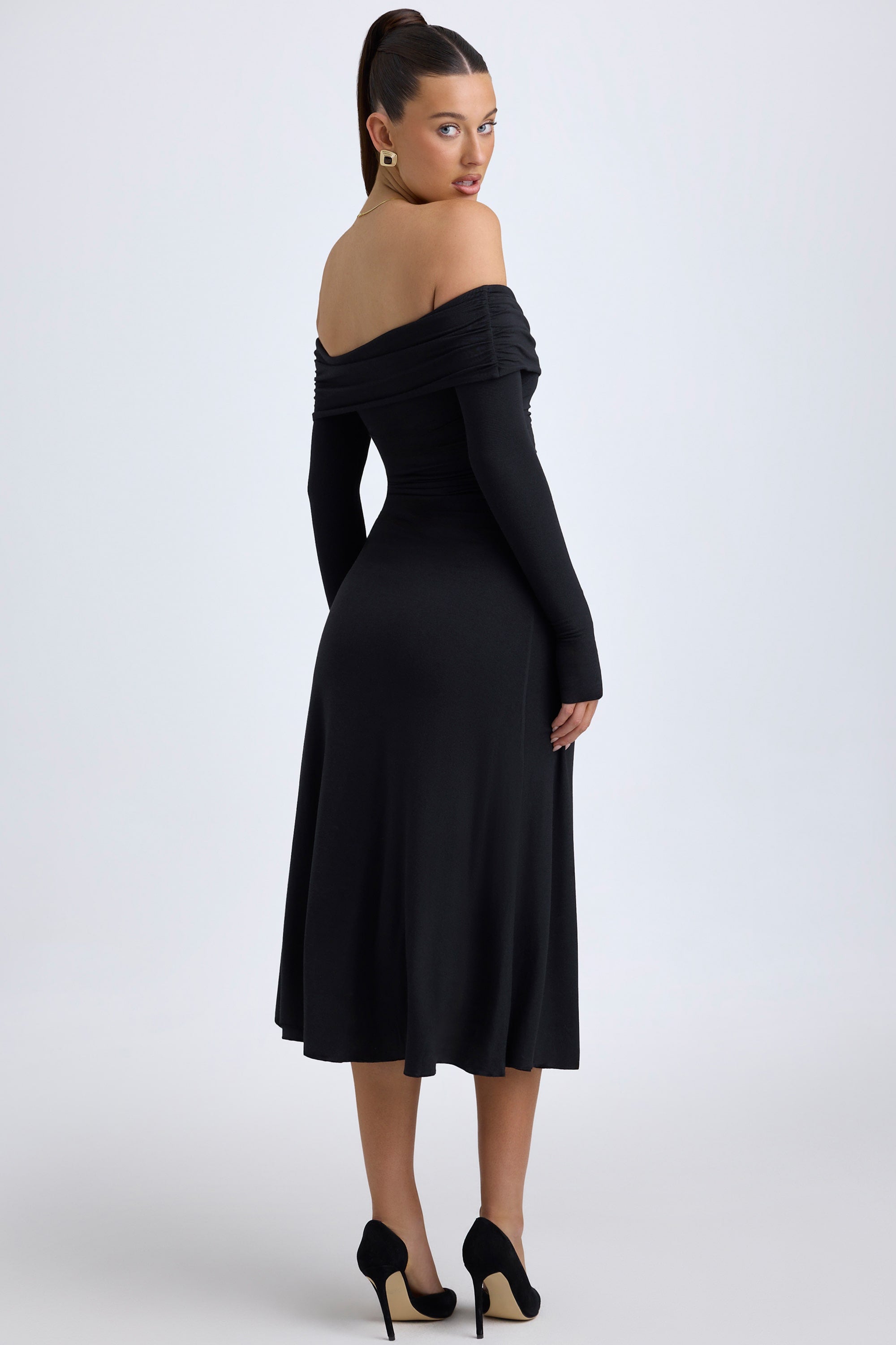 Modal Off-Shoulder Ruched Midaxi Dress in Black - 2