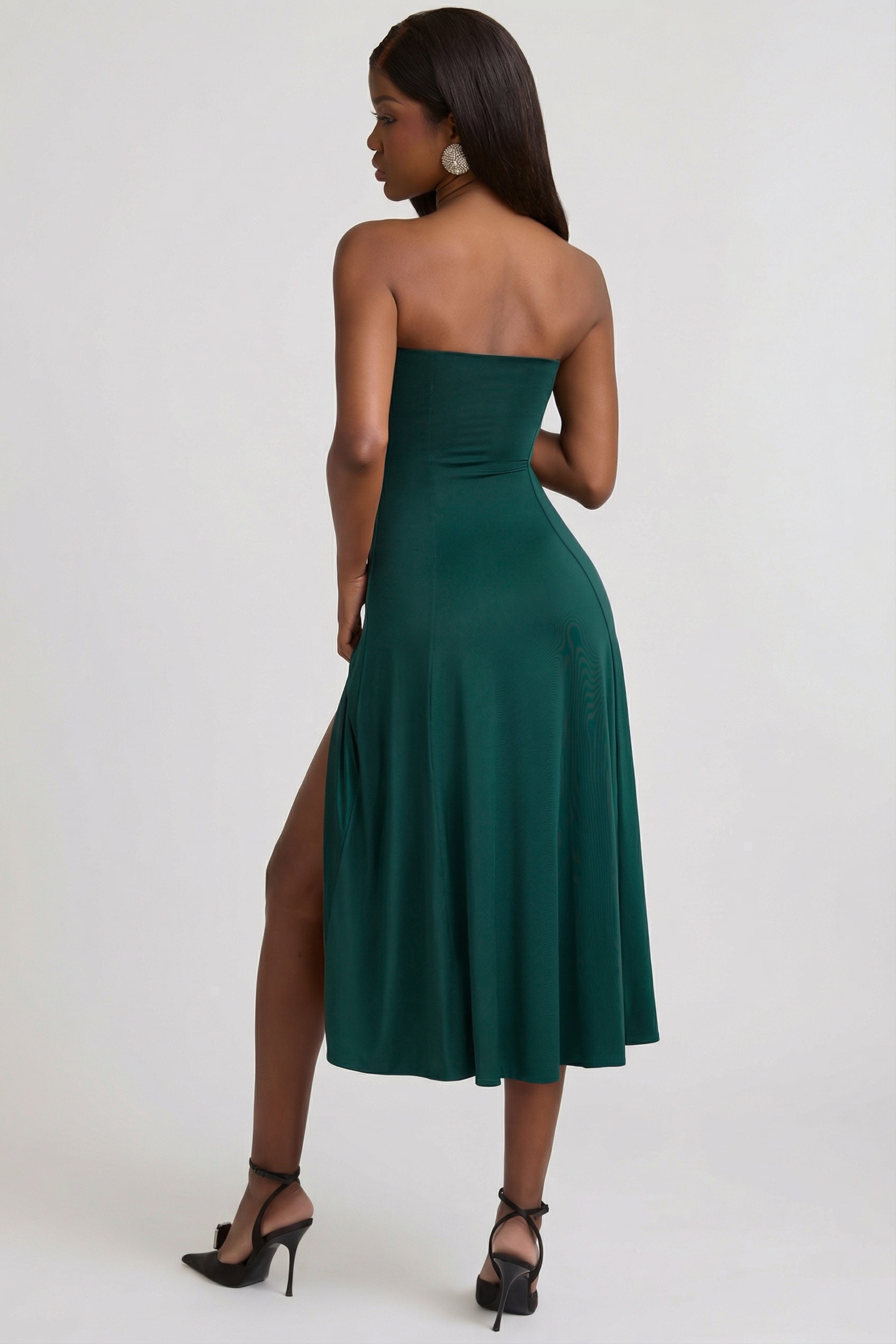 Slinky Jersey Strapless A-Line Midaxi Dress in Emerald Green - 2
