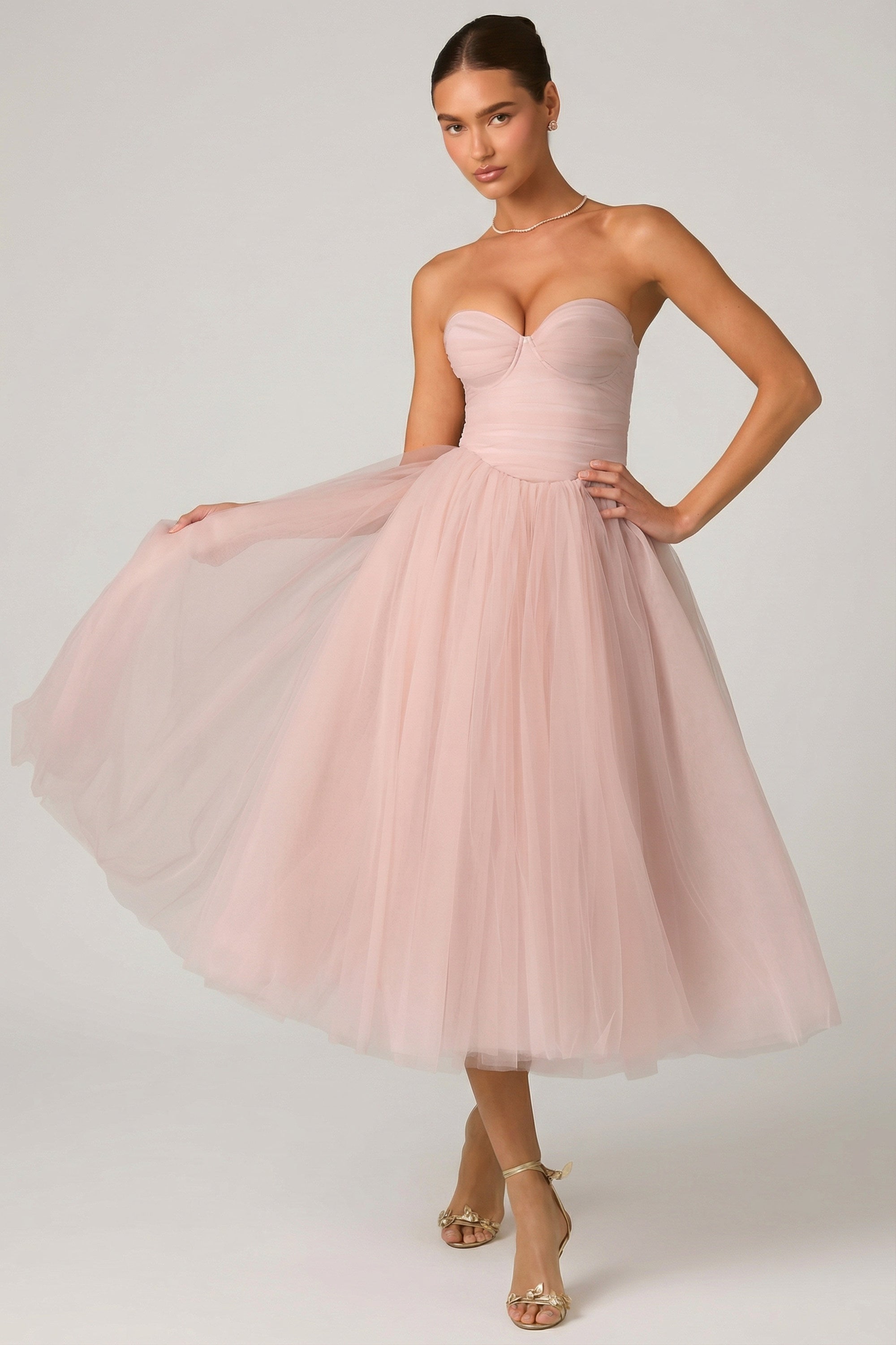 Tulle Corset Midaxi Dress in Dusty Rose - 1