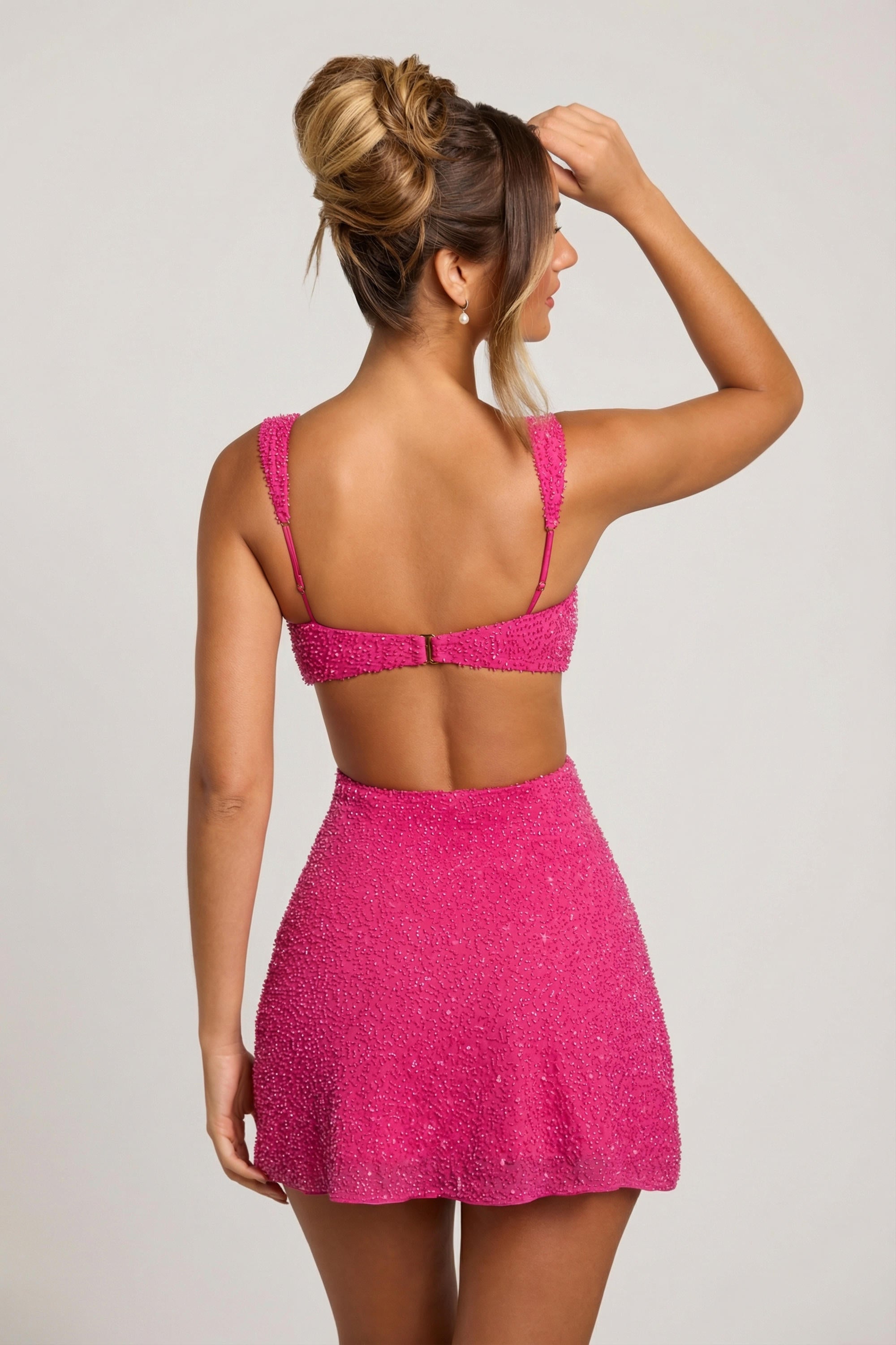 Embellished Cut Out Mini Dress in Fuschia - 2