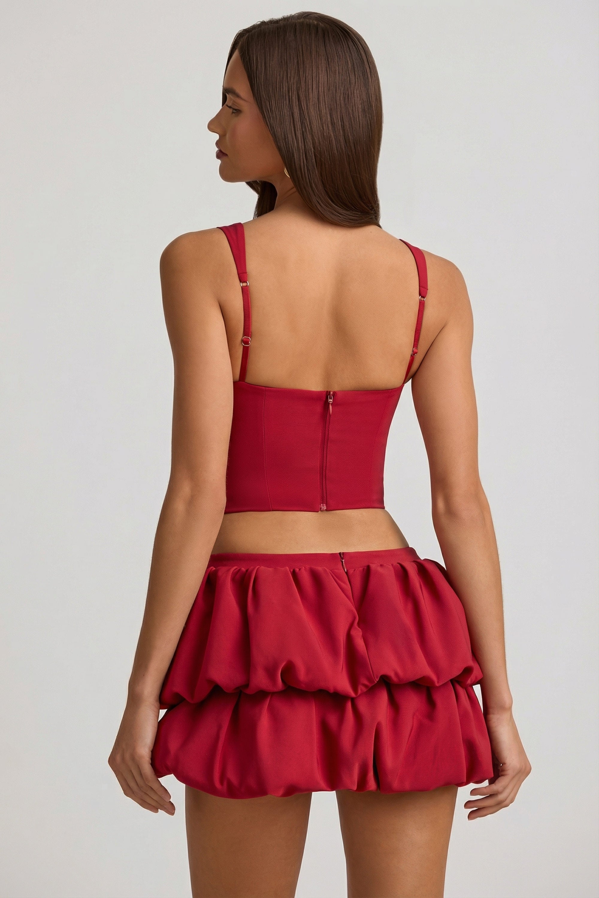 Layered Bubble Hem Mid-Rise Mini Skirt in True Red - 2