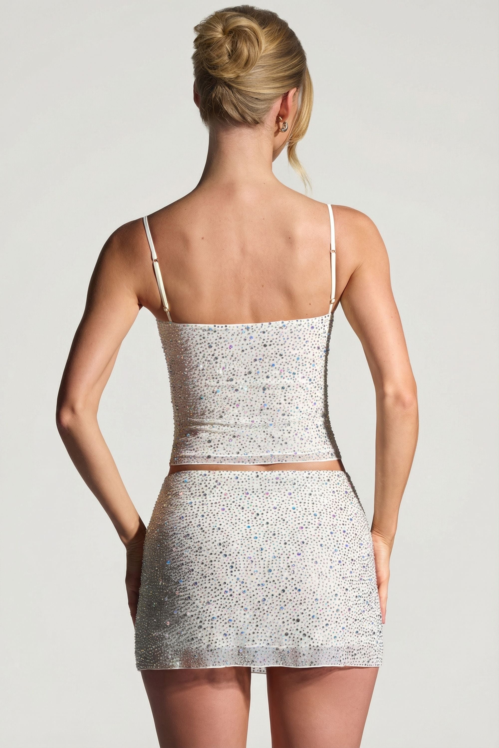 Embellished Micro Mini Skirt in White - 2