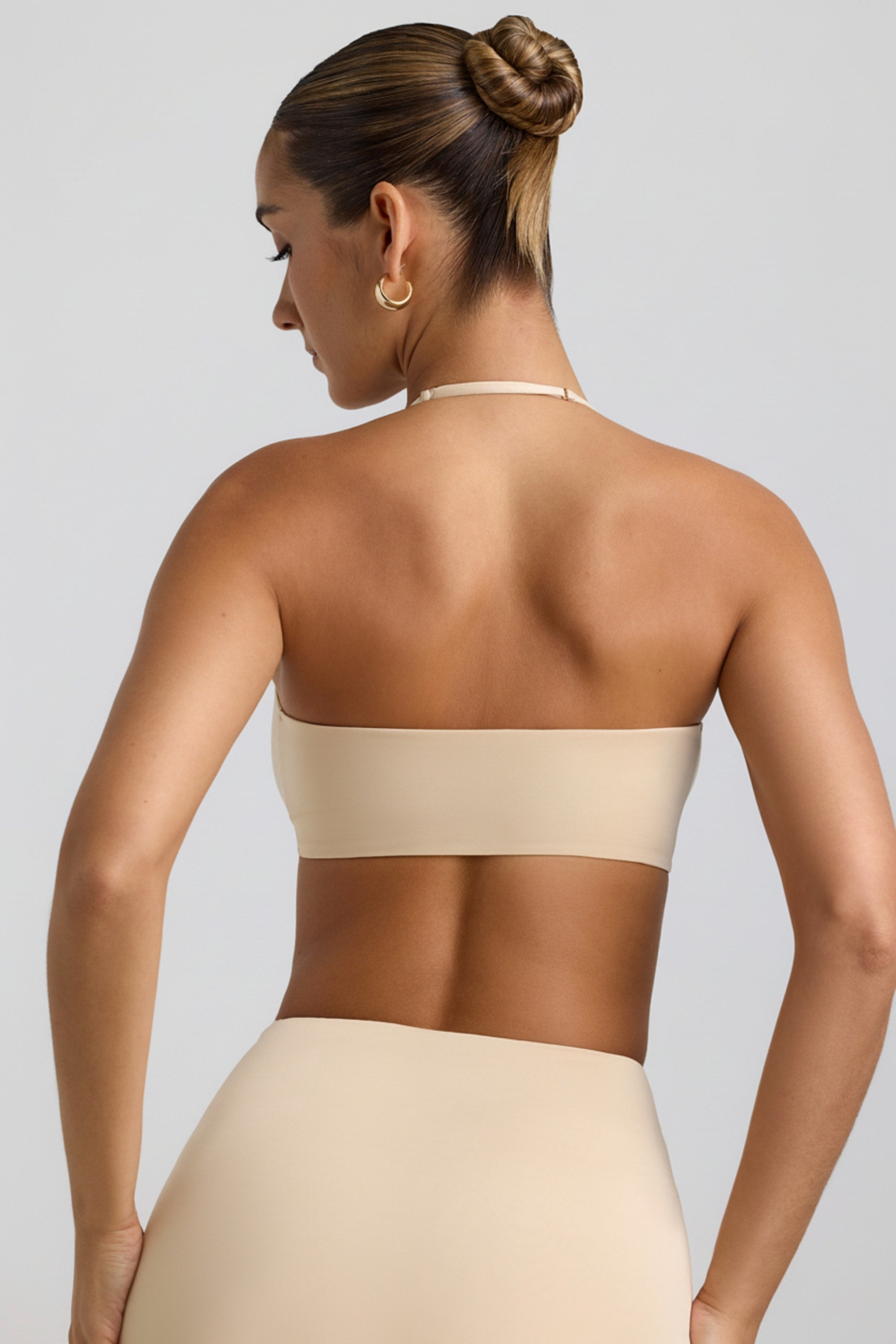 Slinky Jersey Hardware Detail Halterneck Bralette in Buttercream - 2