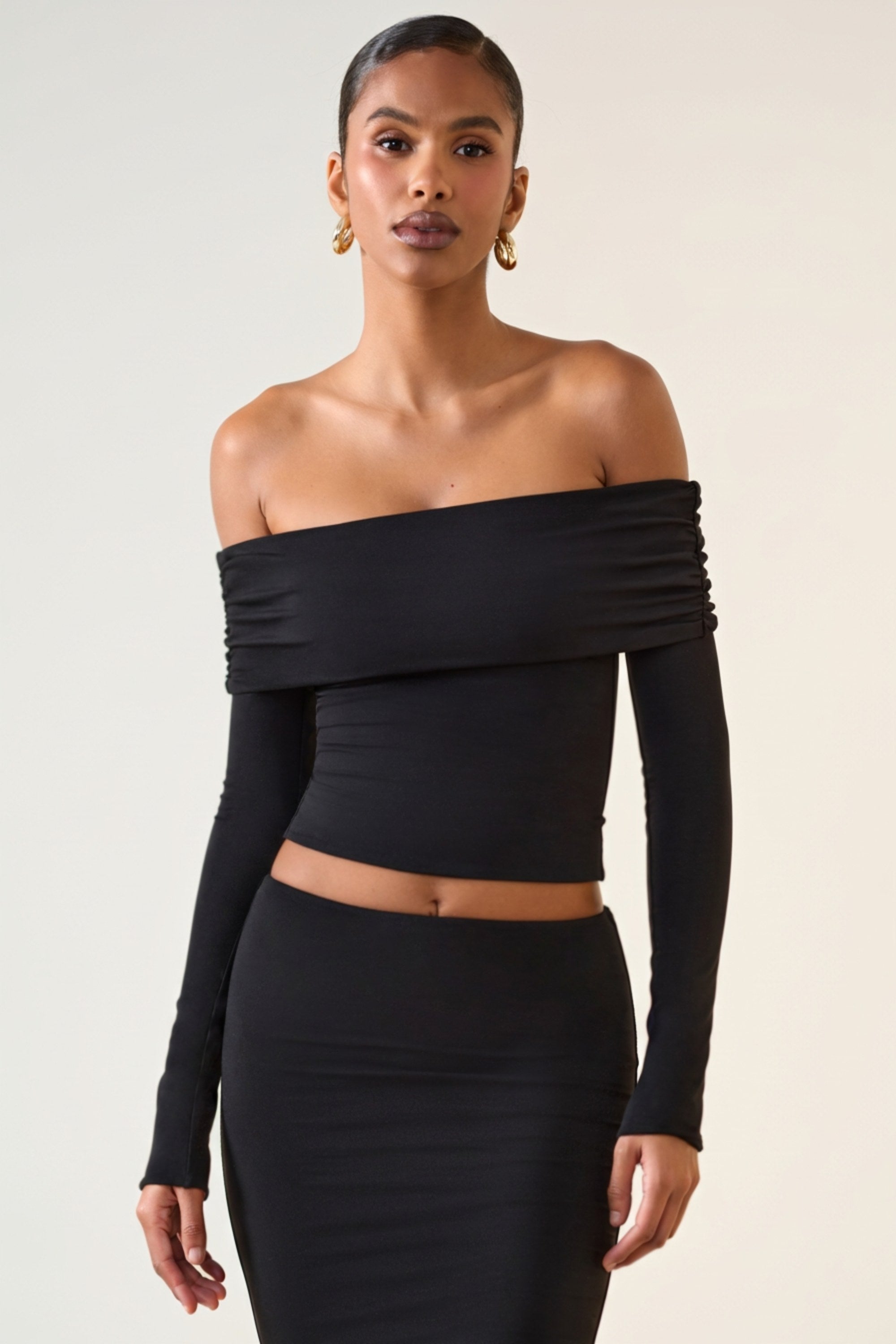 Modal Off-Shoulder Long-Sleeve Top in Black - 1