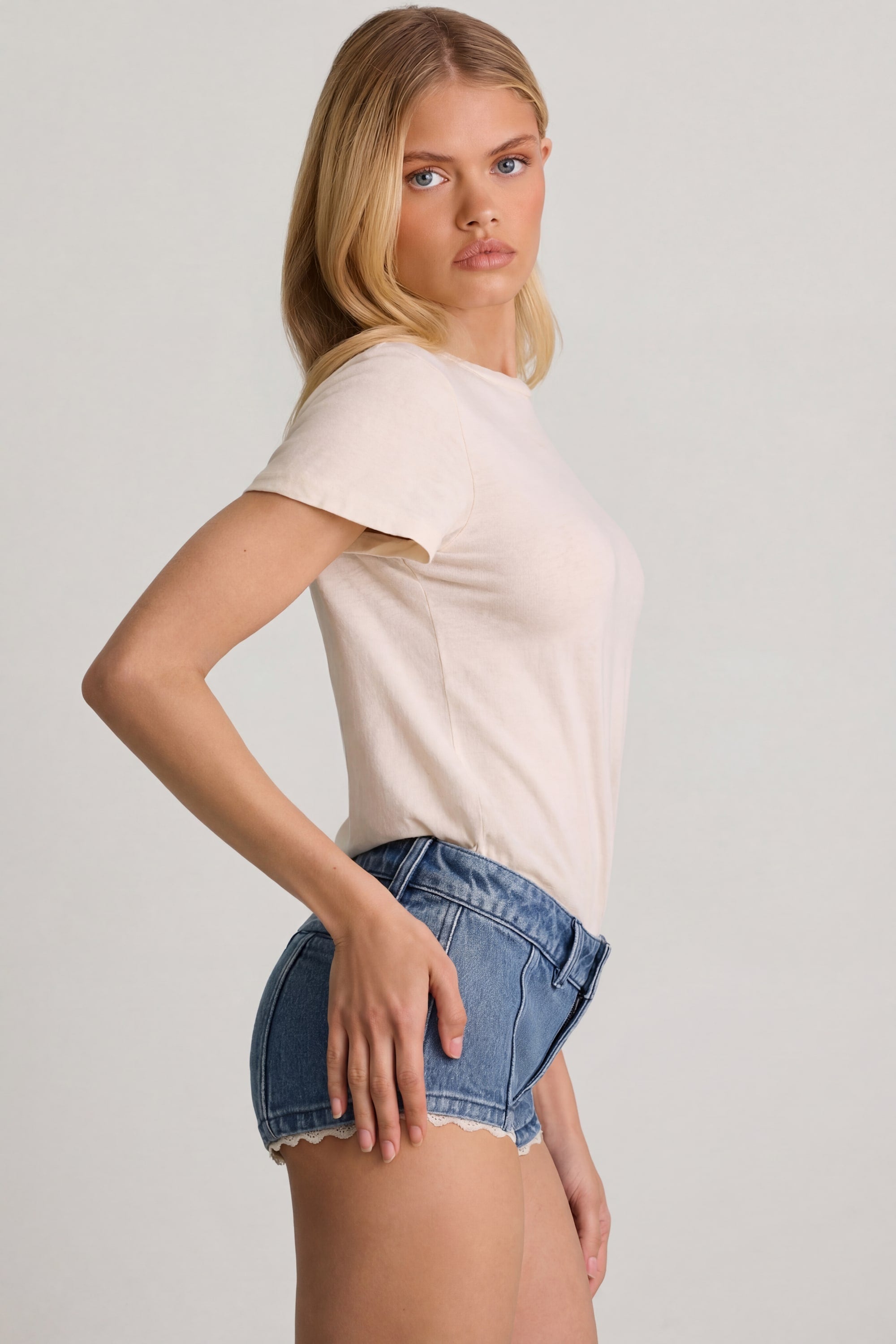 Low-Rise Hot Pants in Mid-Blue - 2