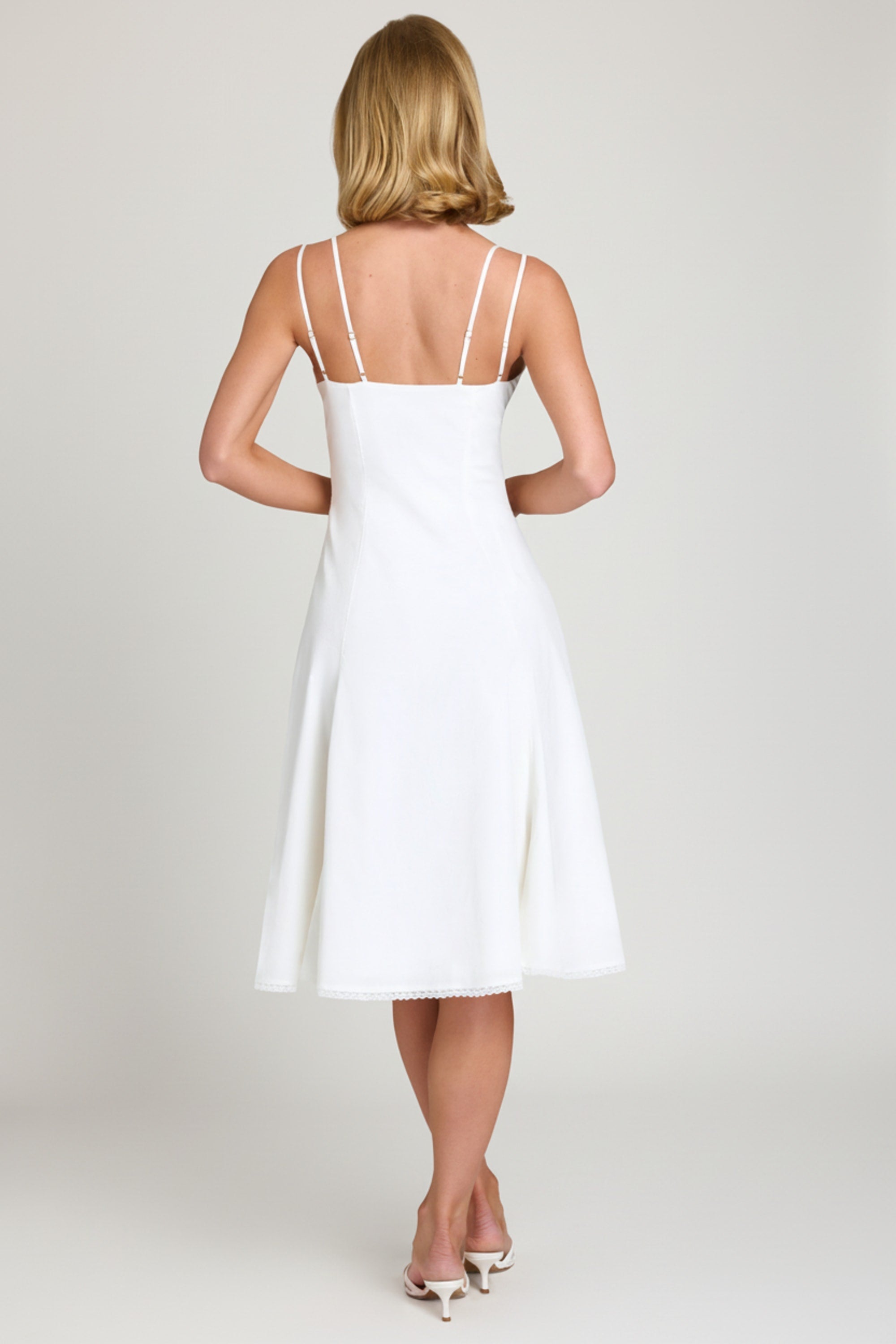 Bow-Detail A-Line Midi Dress in White - 2