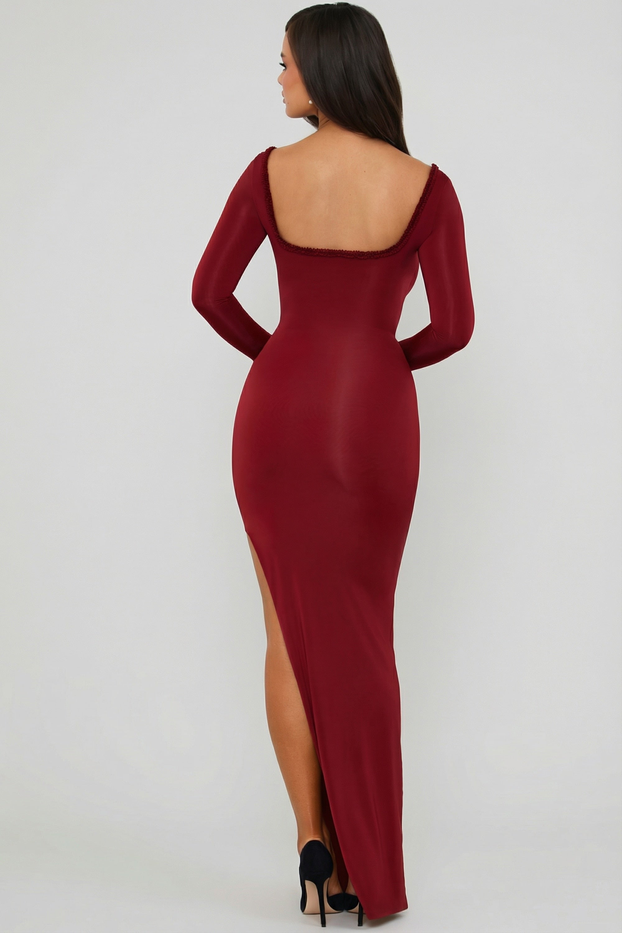 Ruffle-Trim Cut-Out Maxi Dress in Berry Red - 2