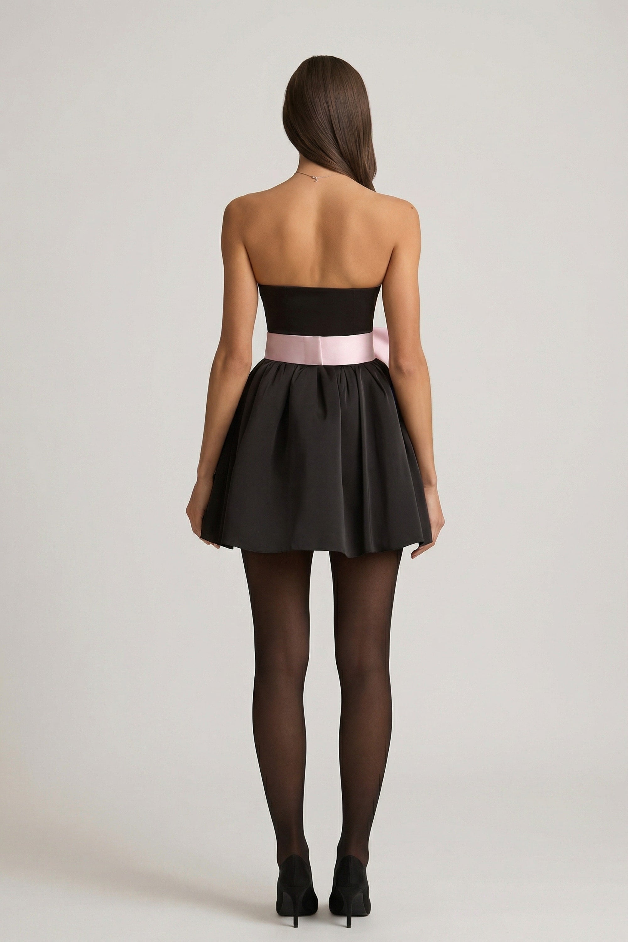 Bow-Detail Corset Mini Dress in Black - 2