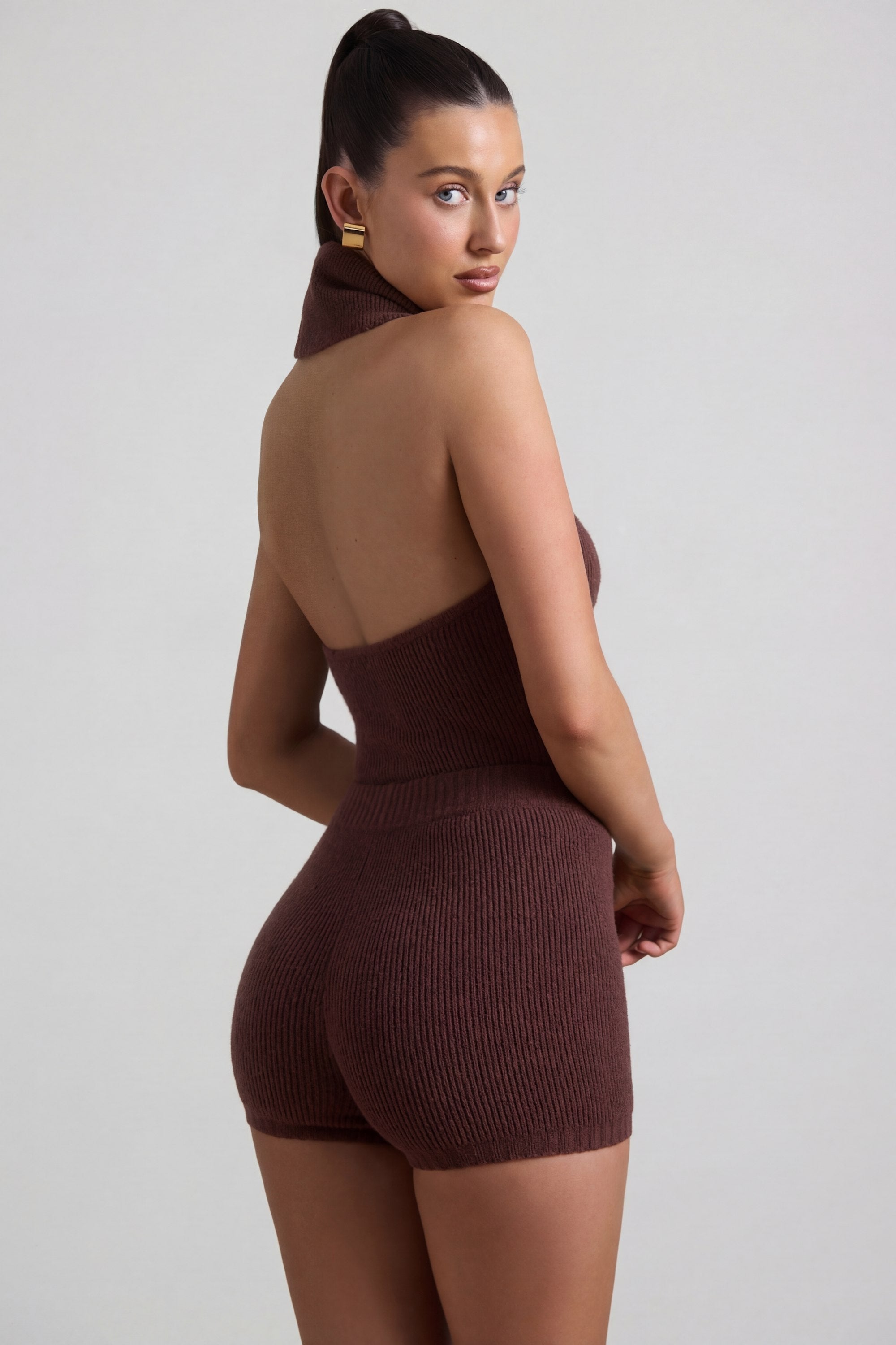 Ribbed-Knit Shorts in Espresso - 2