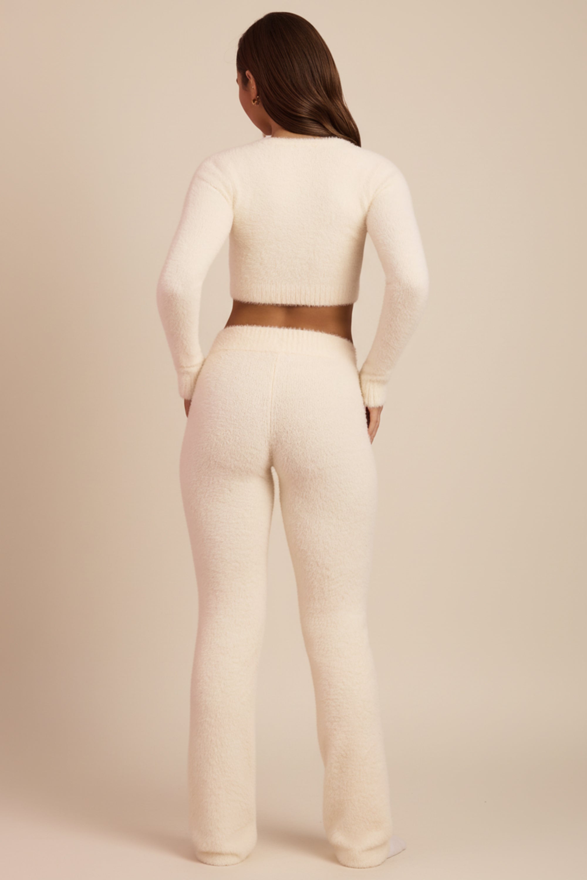 Fluffy Knit Wide-Leg Trousers in Ivory - 2