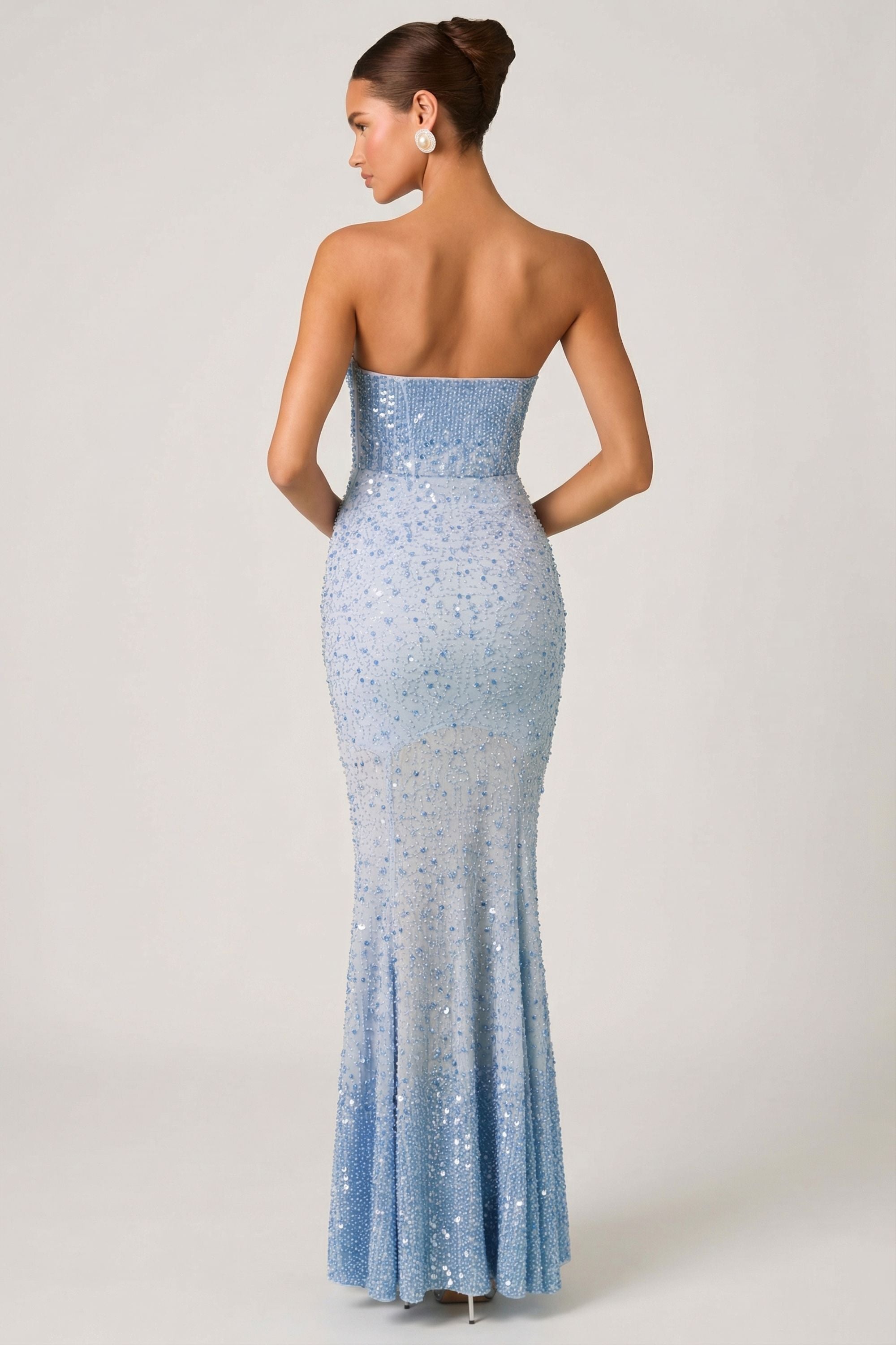 Embellished Sweetheart-Neck Fishtail Gown in Sky Blue - 2