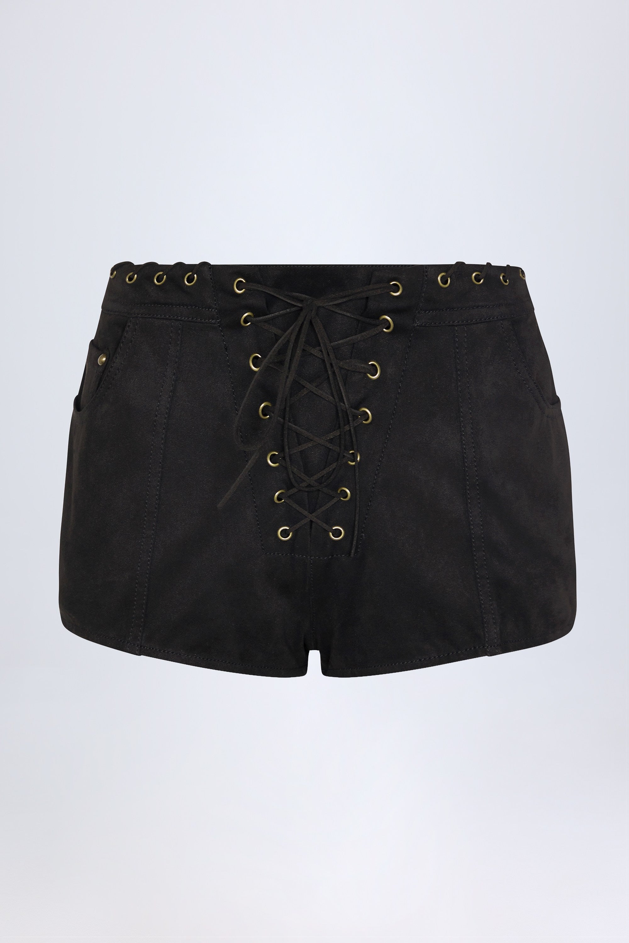 Lace-Up Mid-Rise Shorts in Black - 1