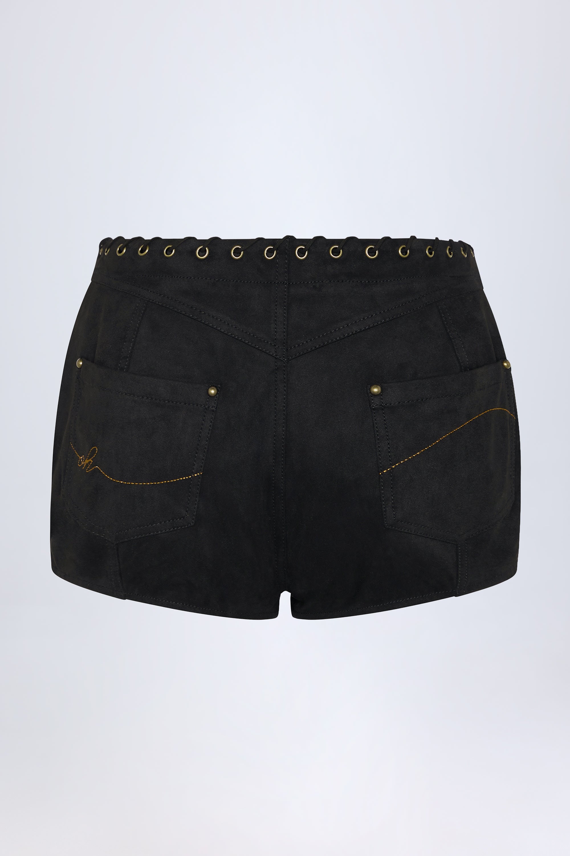 Lace-Up Mid-Rise Shorts in Black - 2