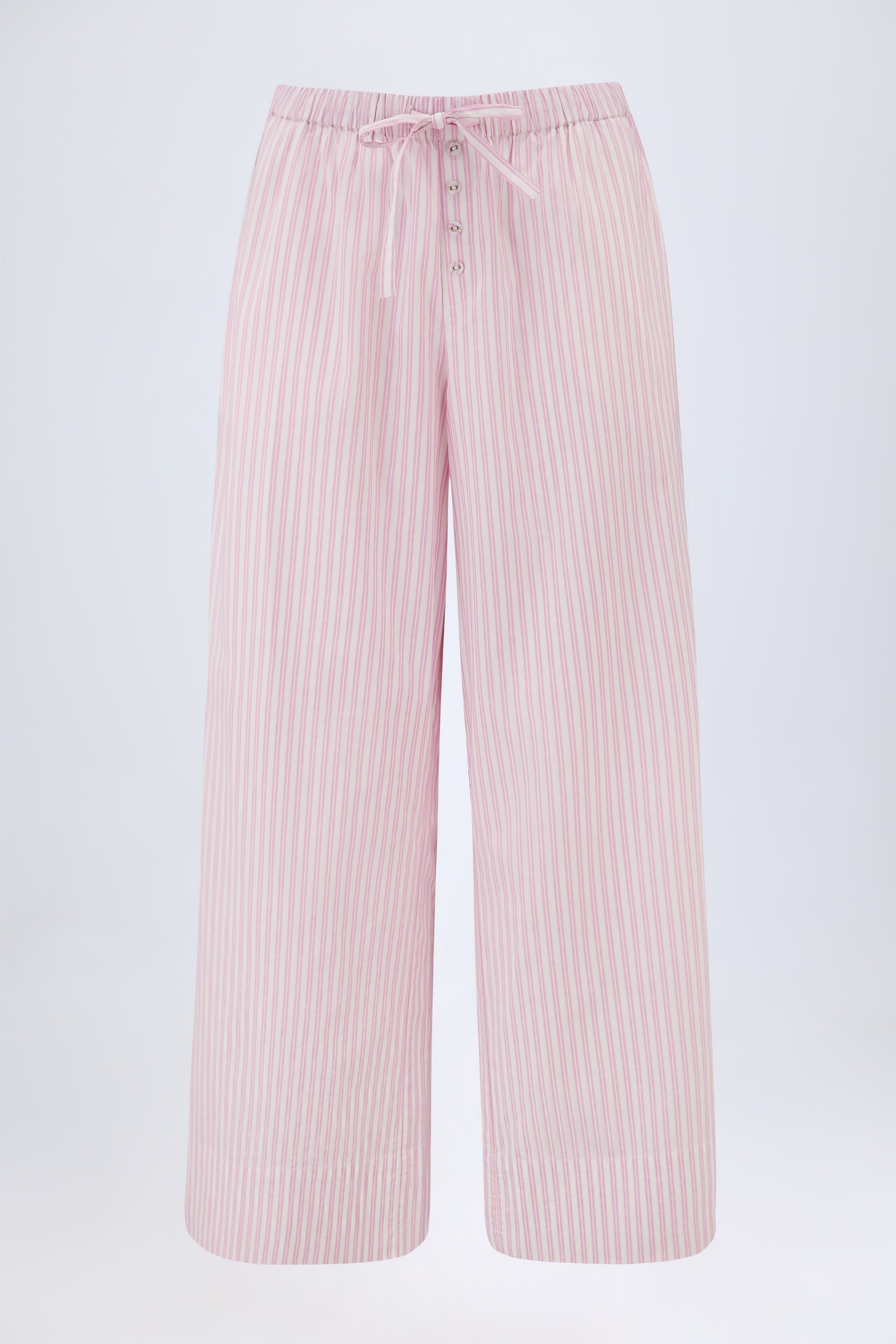Wide-Leg Cotton-Poplin Trousers in Pink Stripe - 2