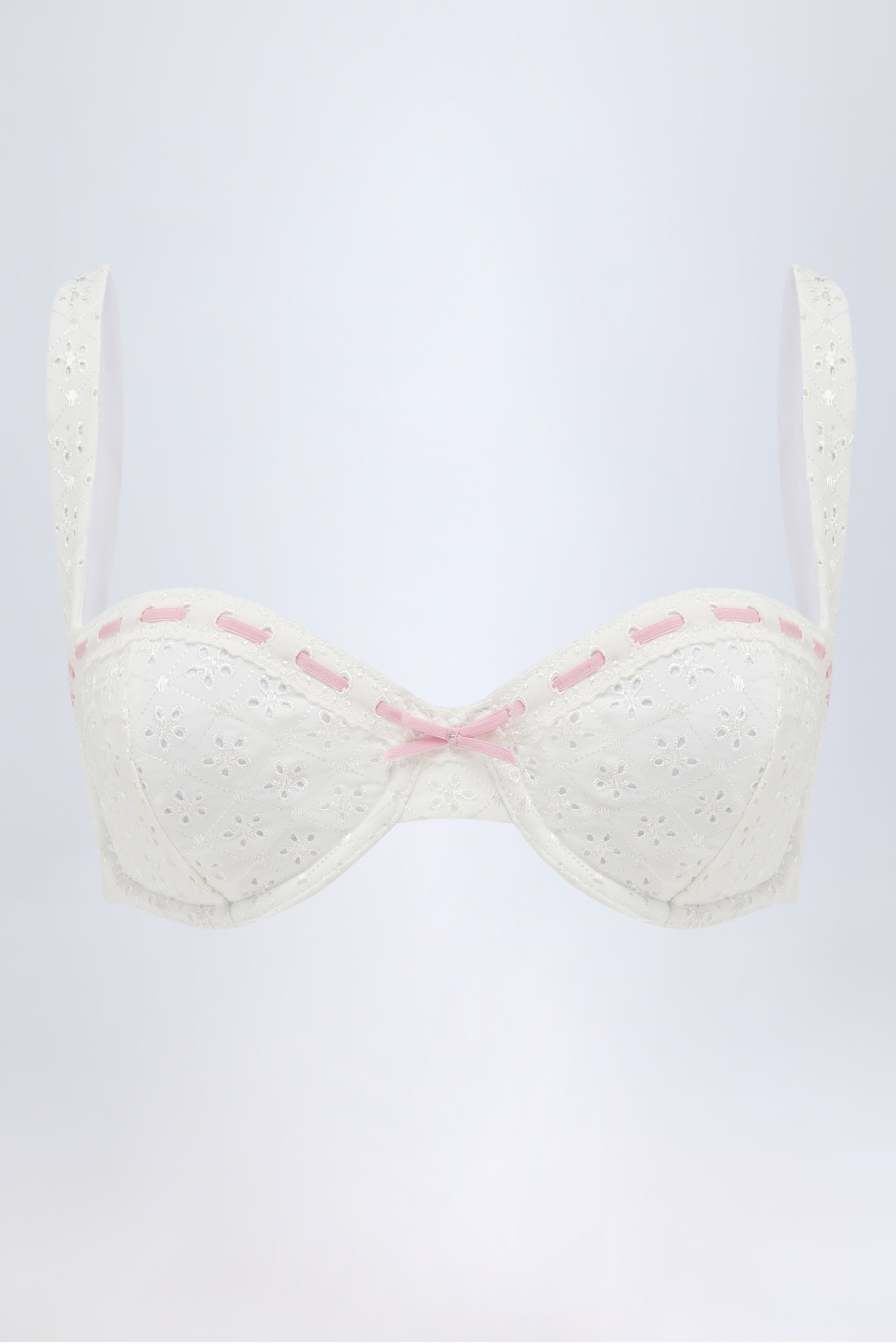 Broderie Anglaise Underwired Balconette Bikini Top in White - 2