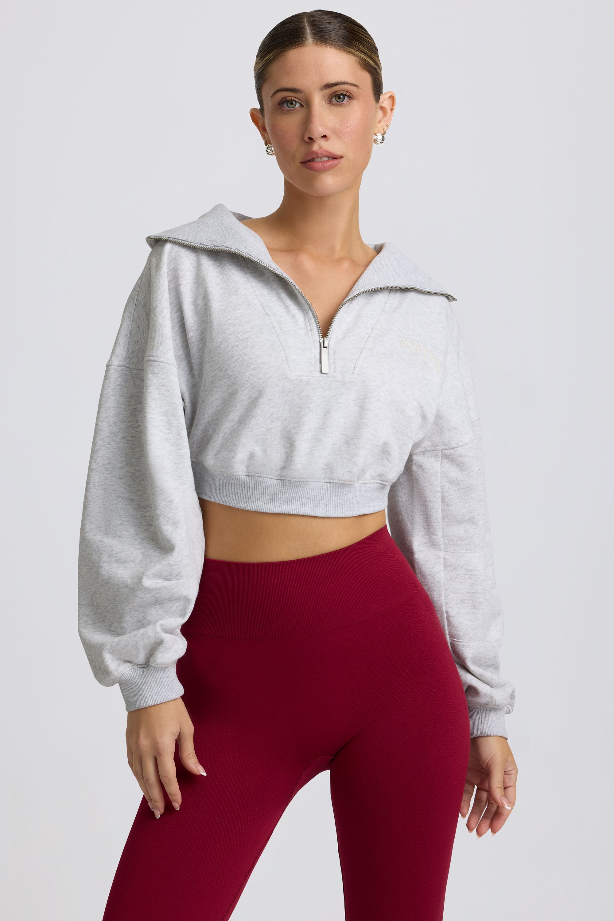 Quarter-Zip Cropped Sweatshirt in Grey Marl - 1